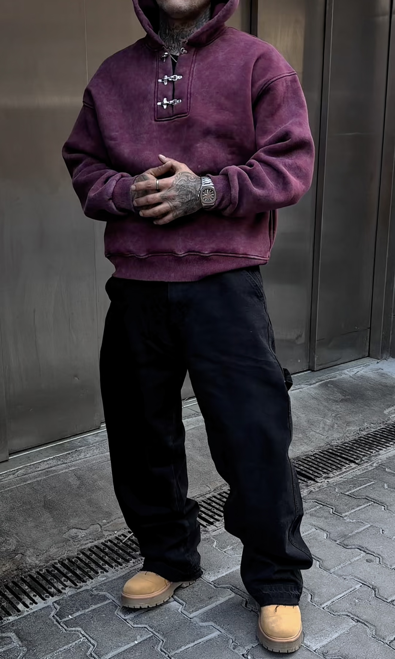 Bordo Kancalı Oversize Hoodie