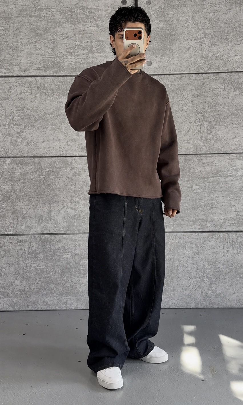 Brown Washed Oversize Sweatshirt