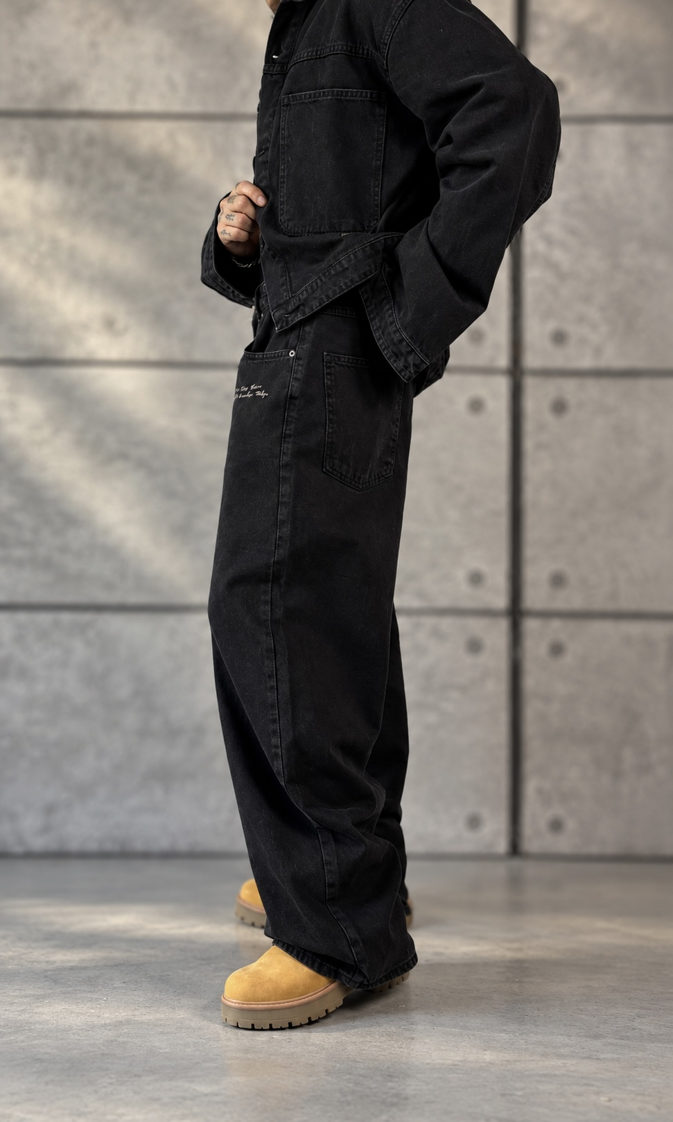 Denim Black Boxy Takım