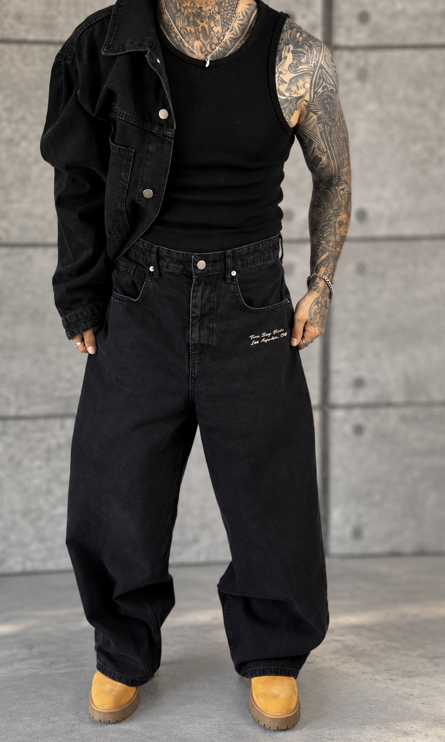 Denim Black Boxy Takım