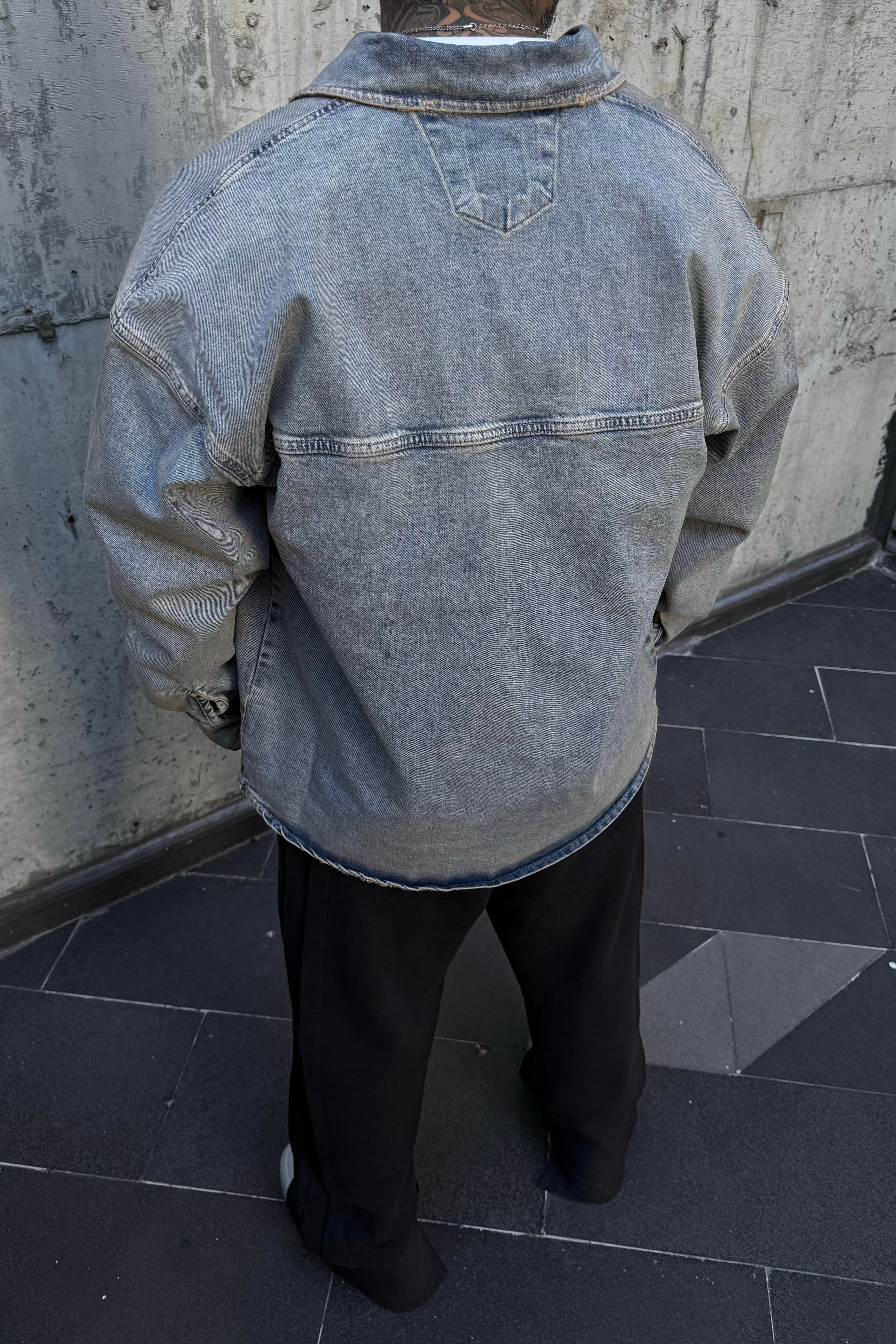 Denim eskitme oversize gömlek