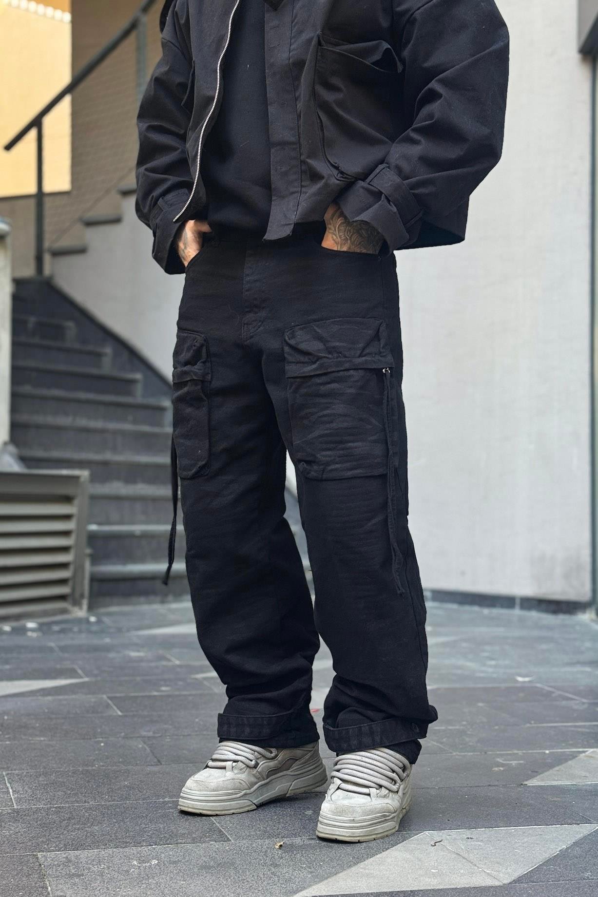 Dustfade Siyah Kargo Pantolon