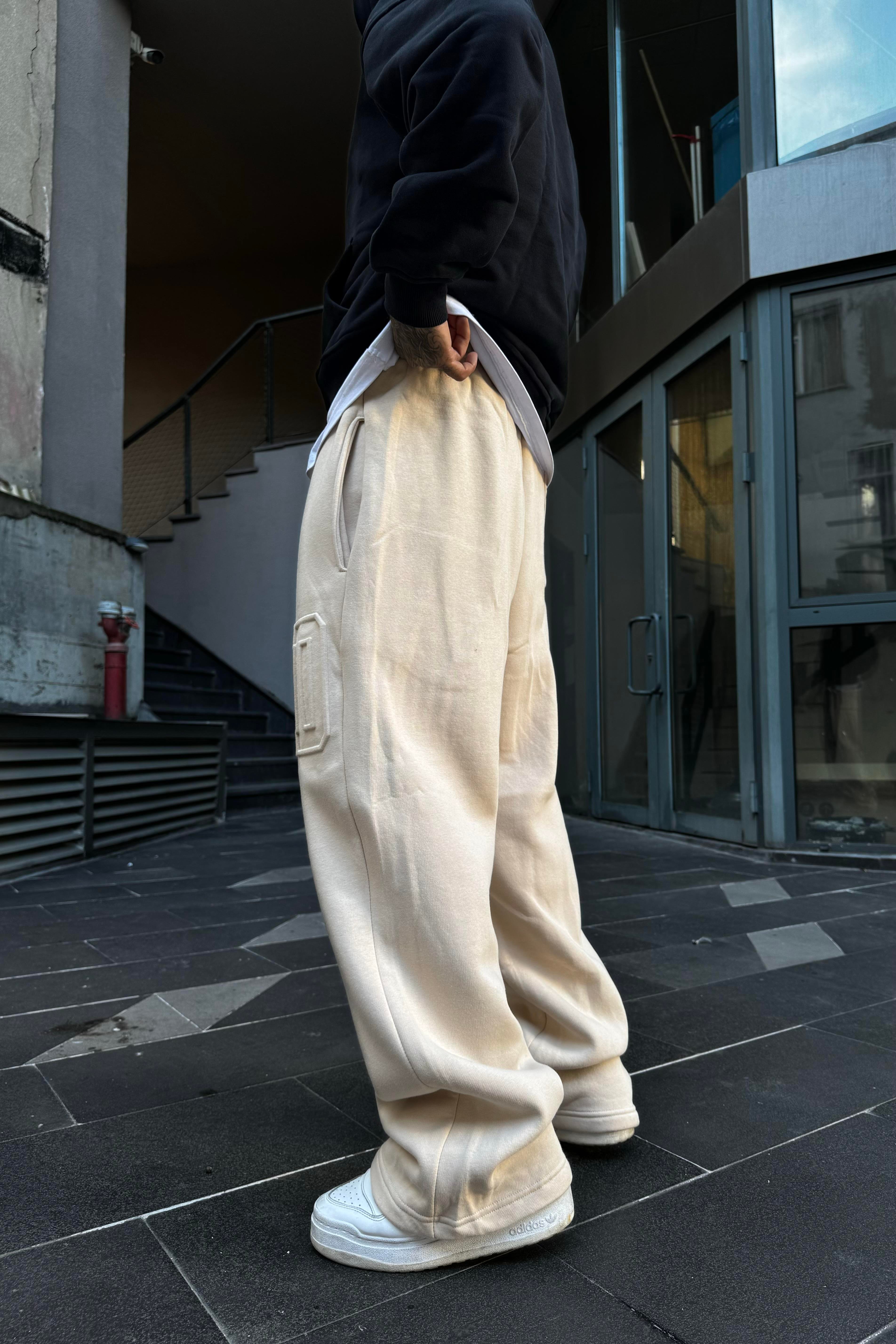 Ekstra baggy bej sweatpants