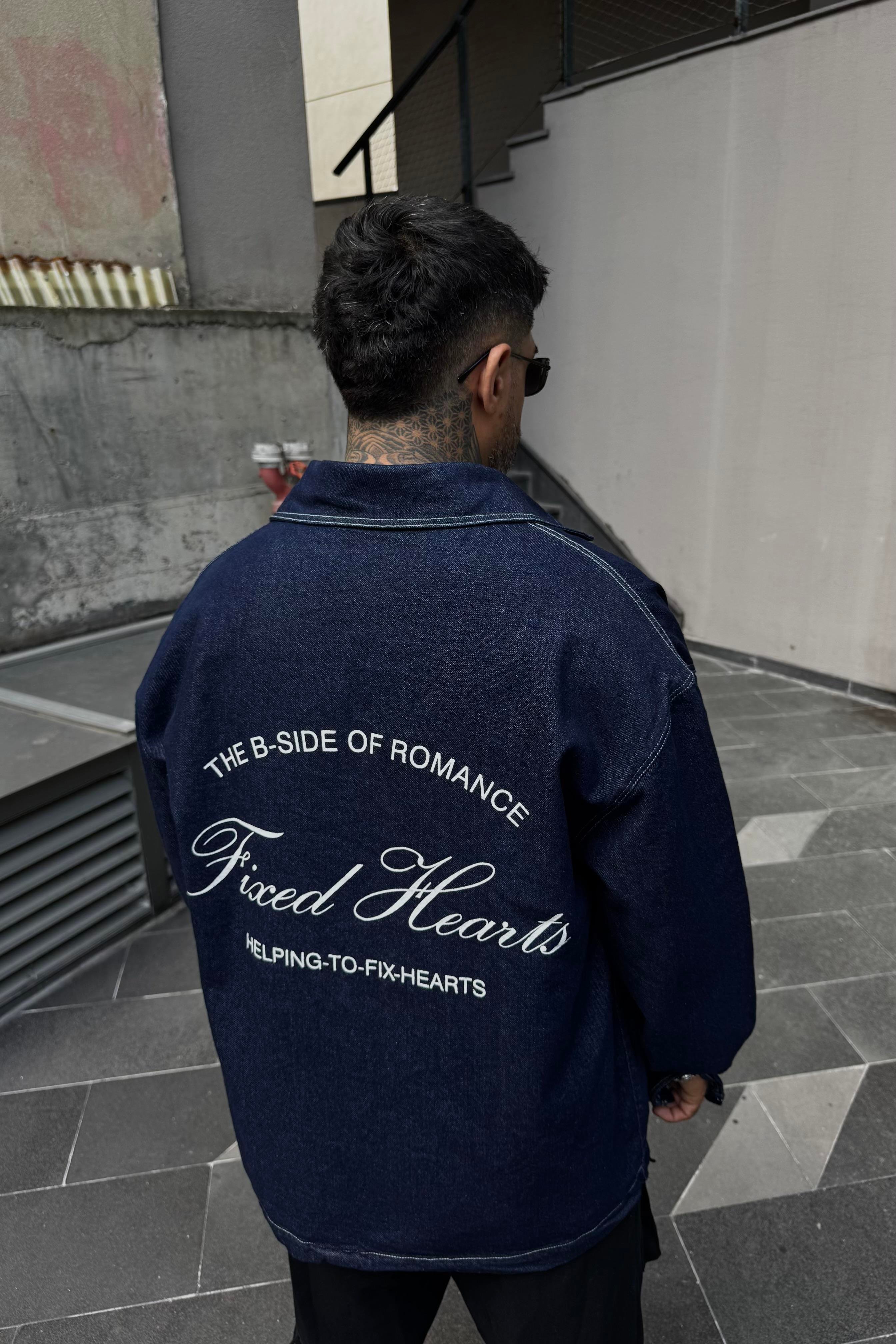 Fix heart oversize mavi denim gömlek