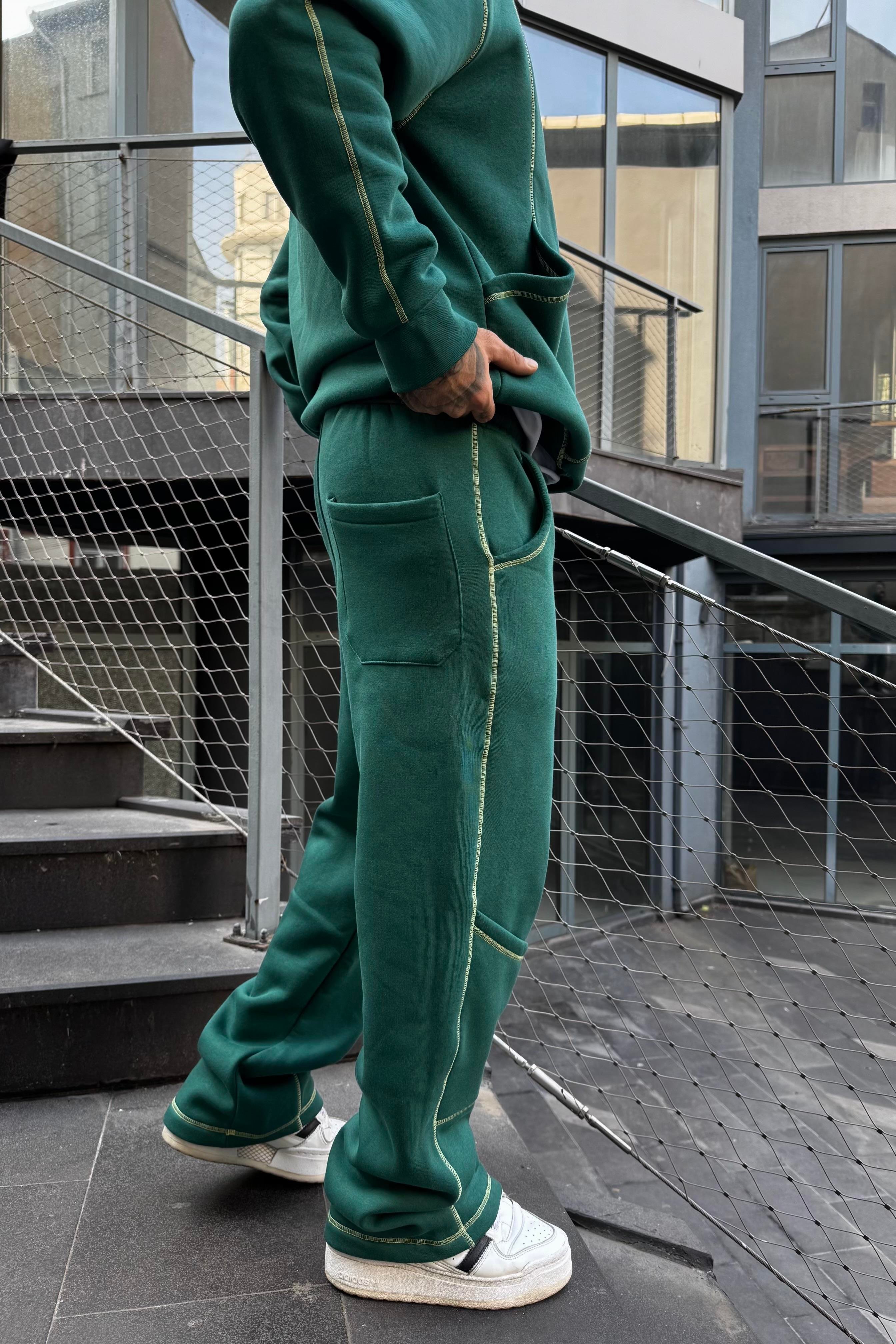 Green oversize şerit nakışlı takım