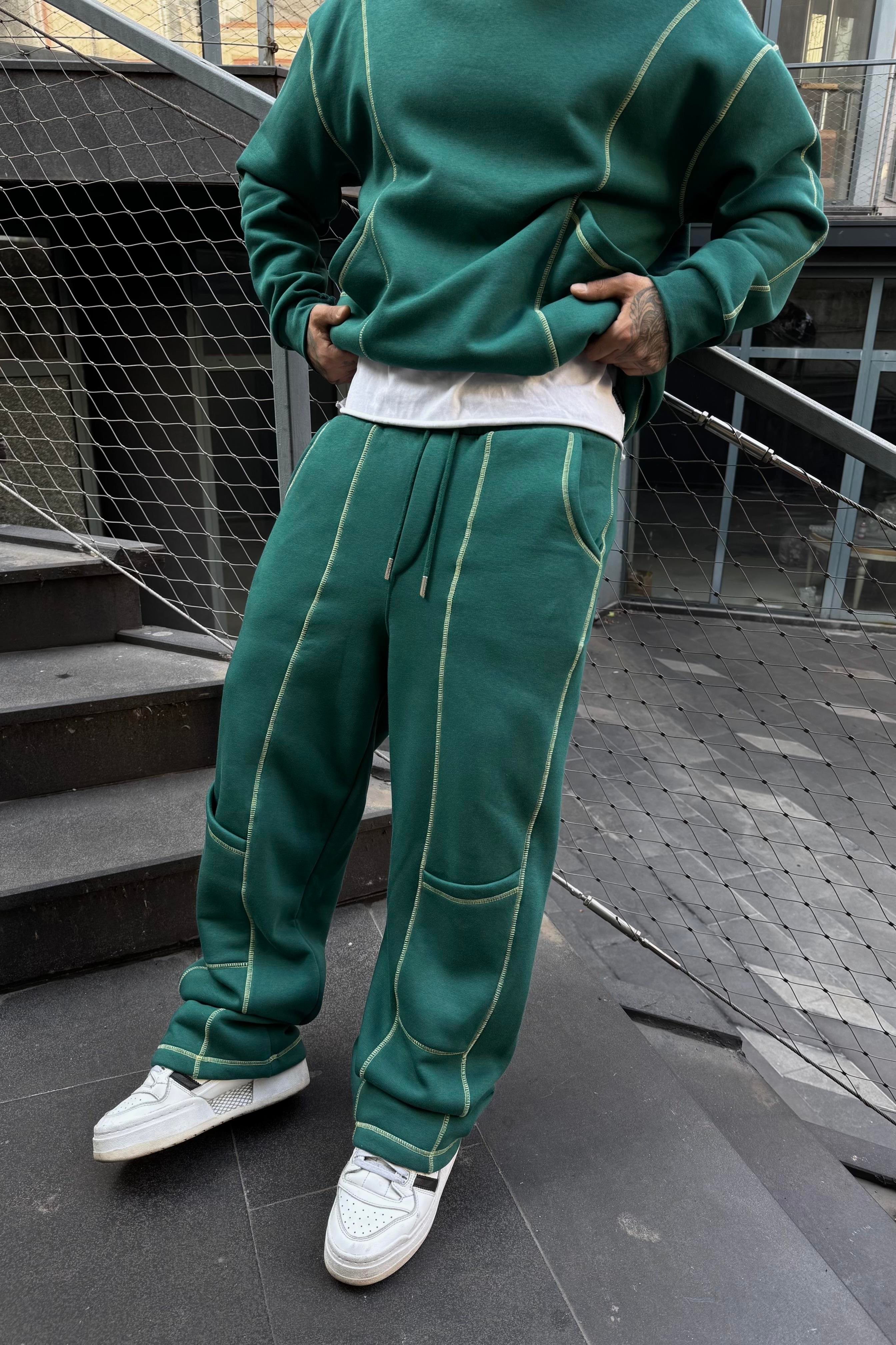 Green oversize şerit nakışlı takım
