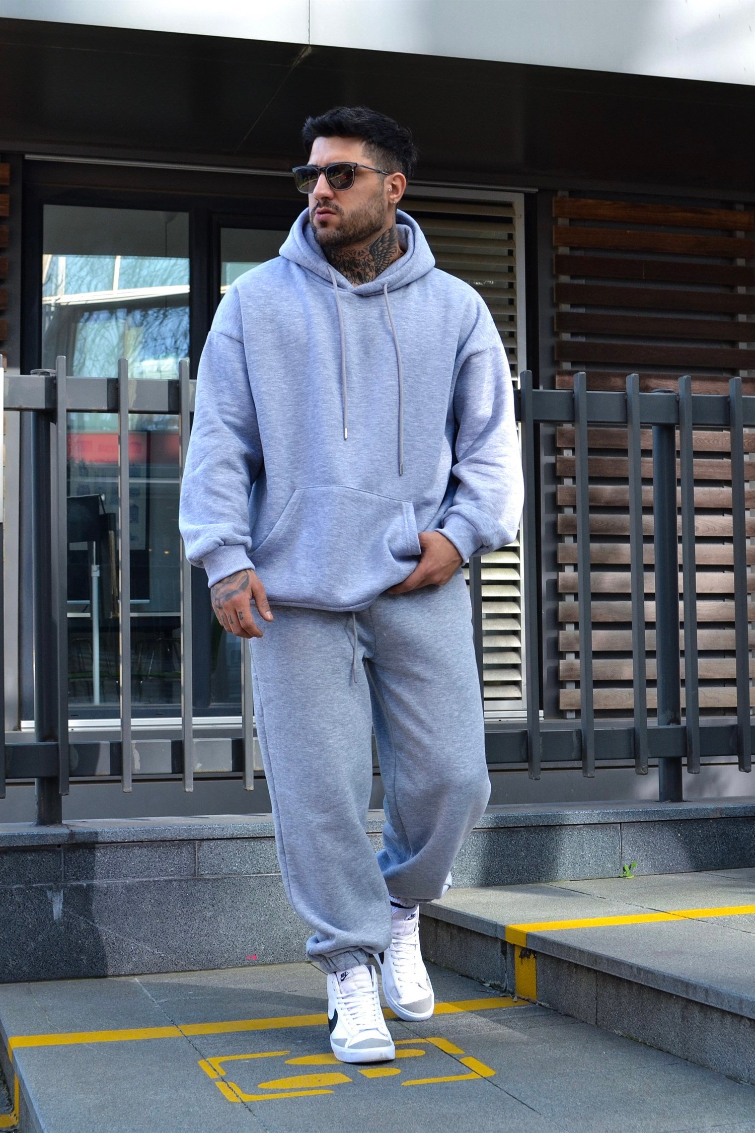 Greymelange oversize kapşonlu tracsuit