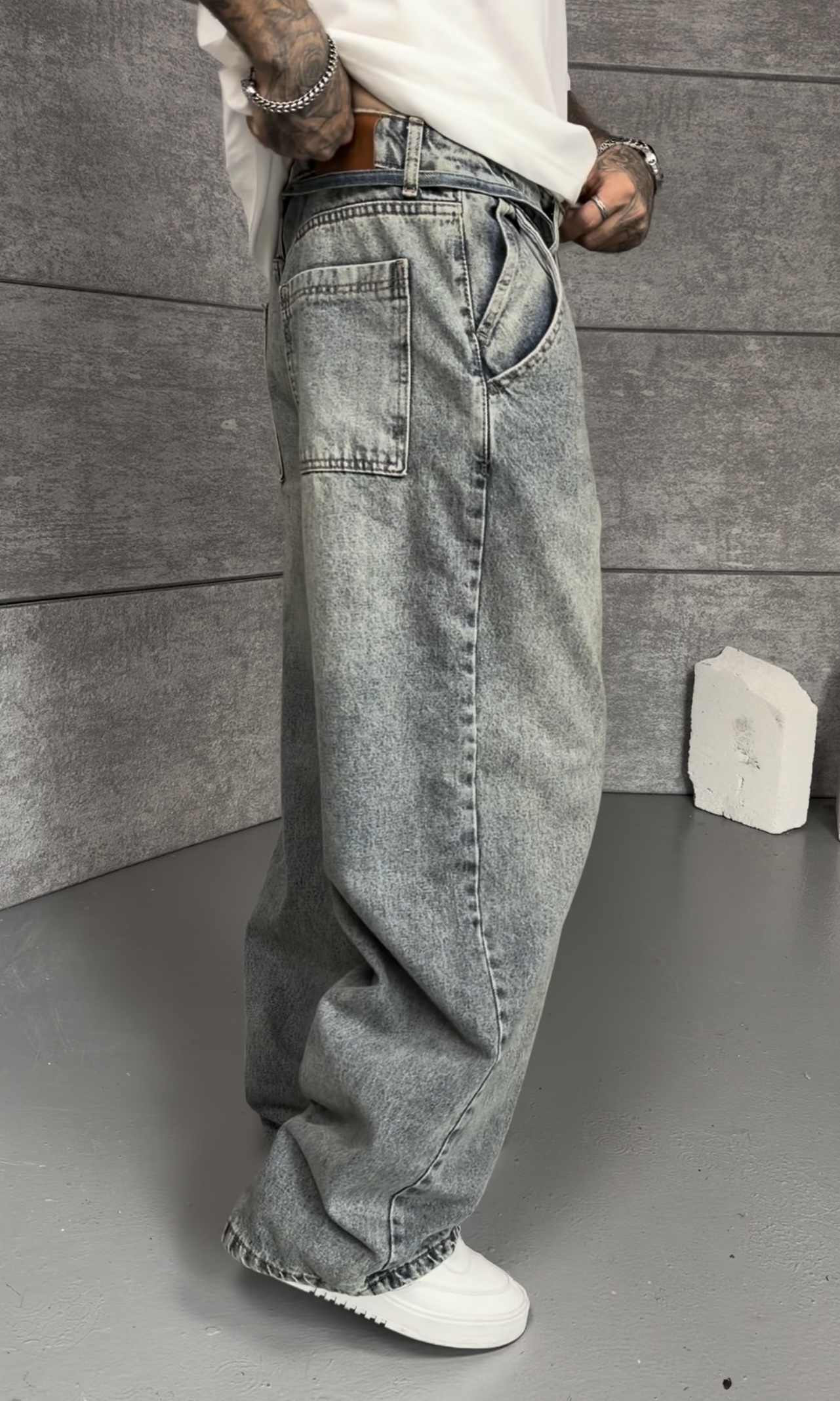 Gri Washed Baggy Pantolon