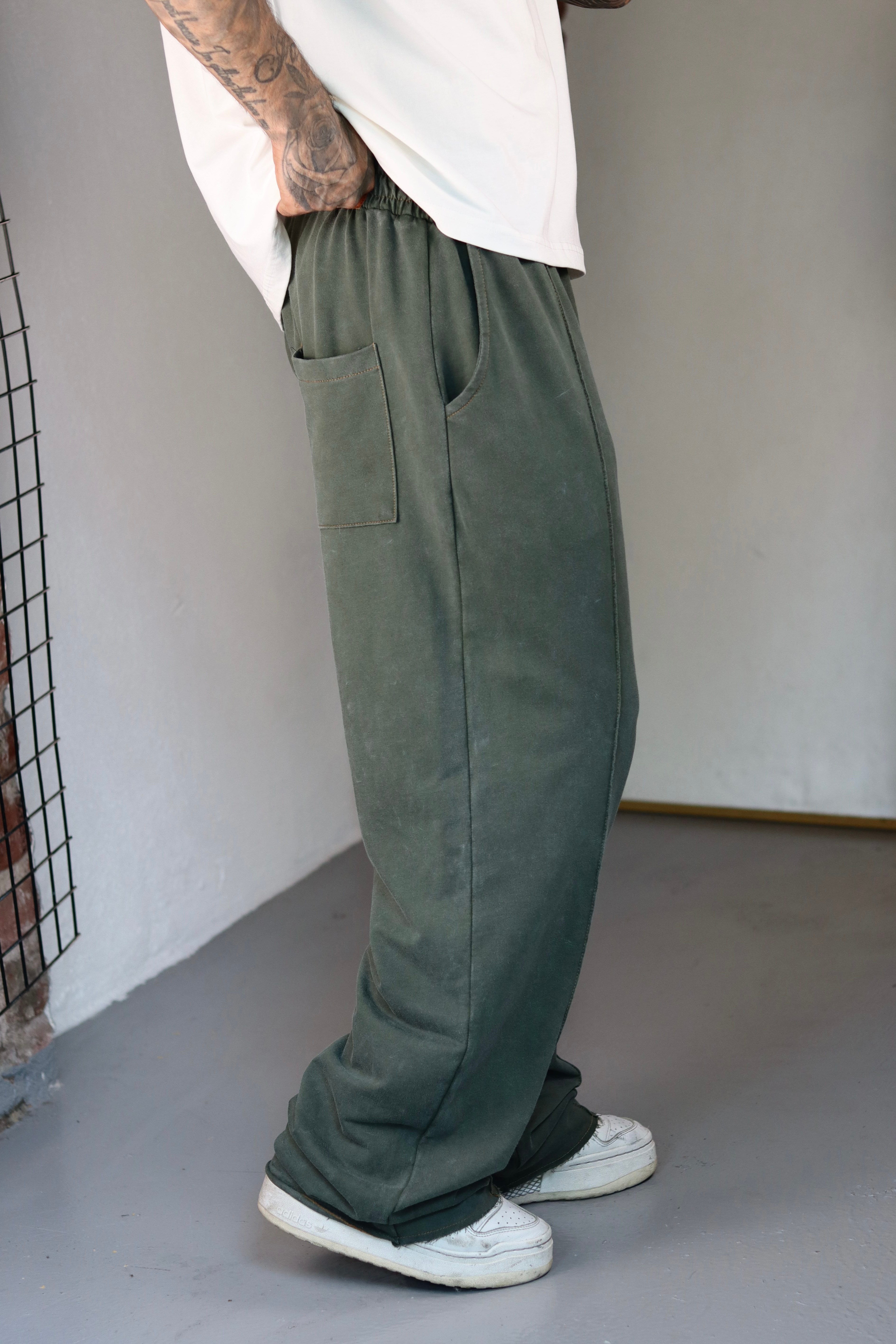 Haki Yıkamalı Baggy Eşofman