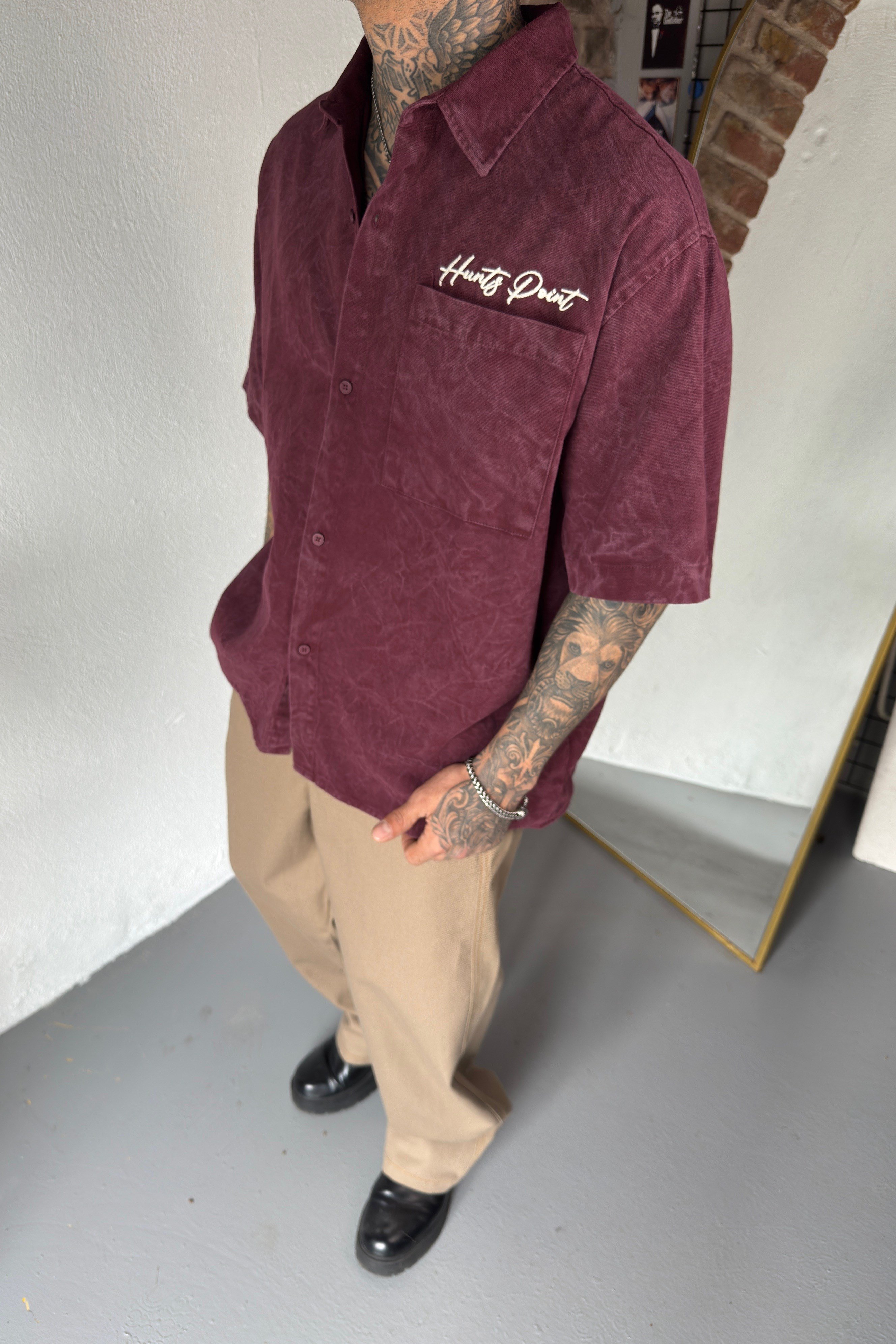 Hunts Point Bordo Oversize Gömlek