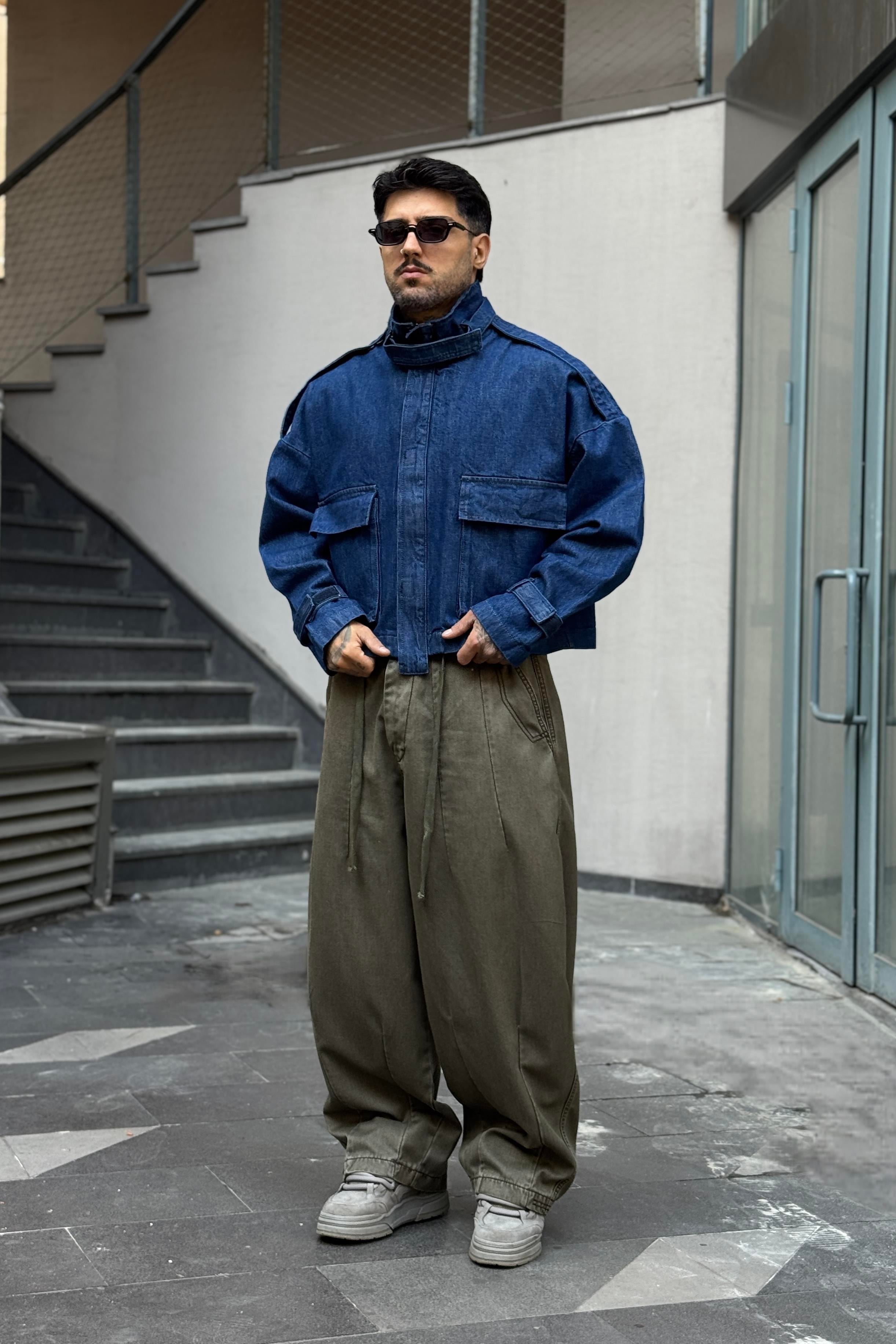 İndigo Preminium Crop Oversize Ceket