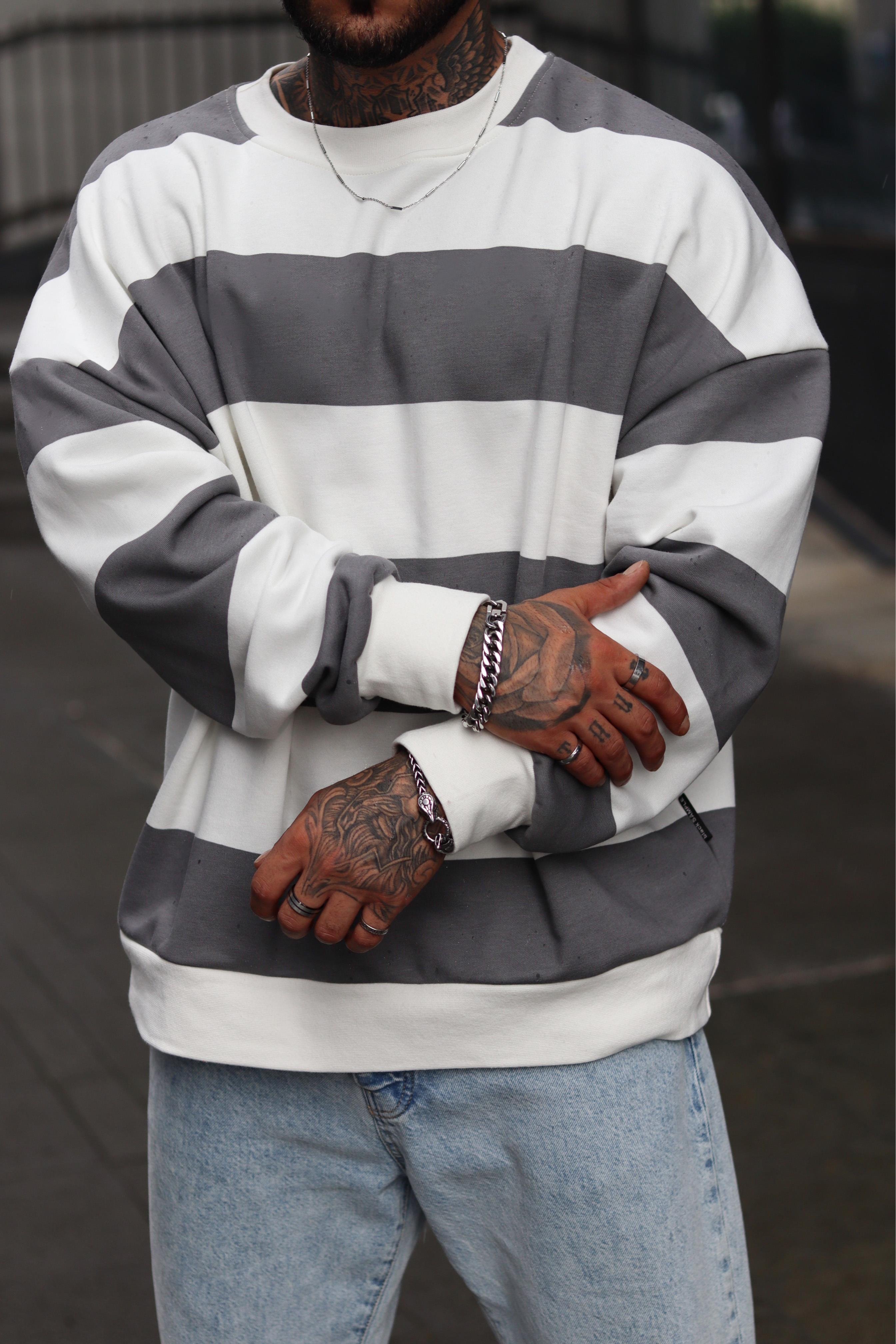 Kalın çizgili oversize sweatshirt