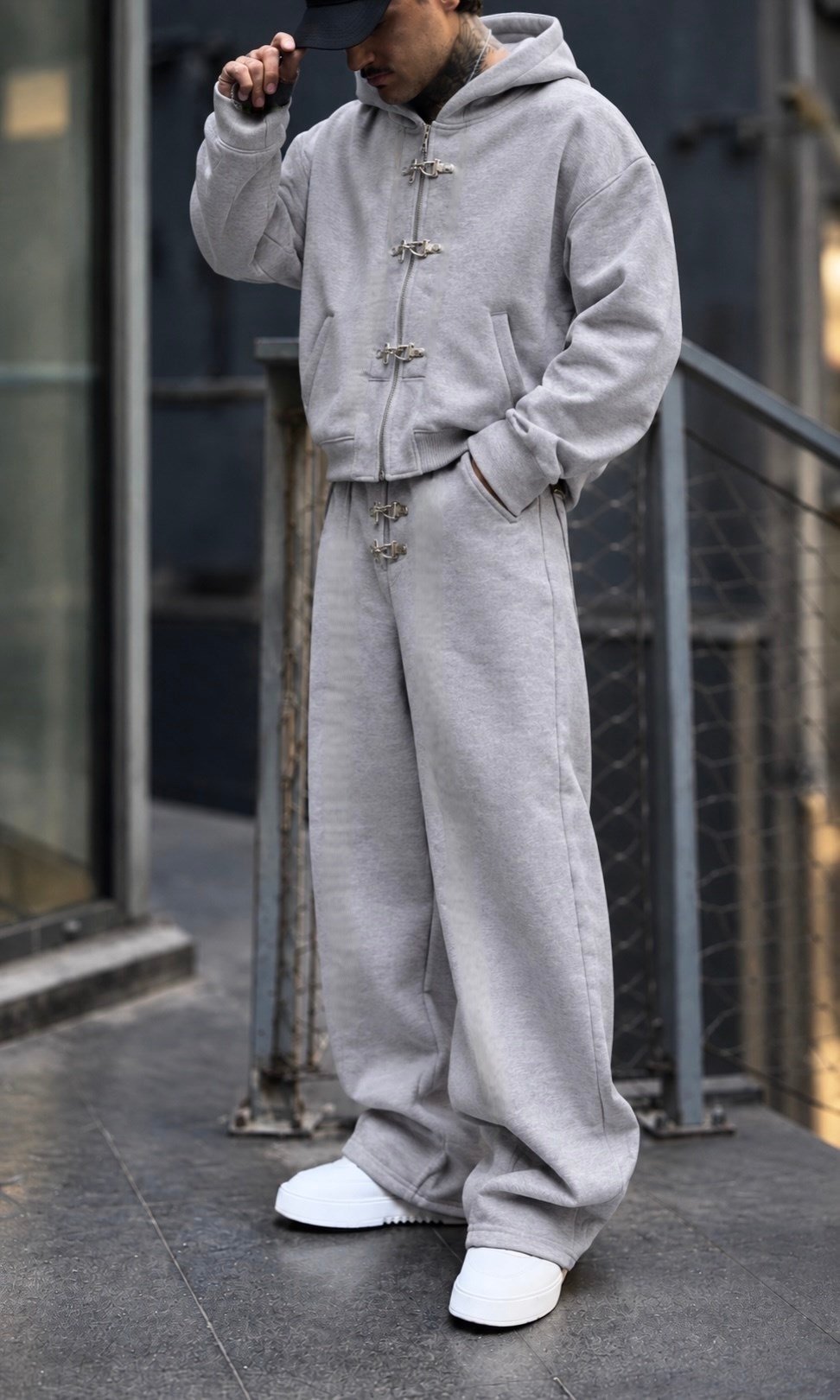 Kancalı Oversize Gri Melanj Takım