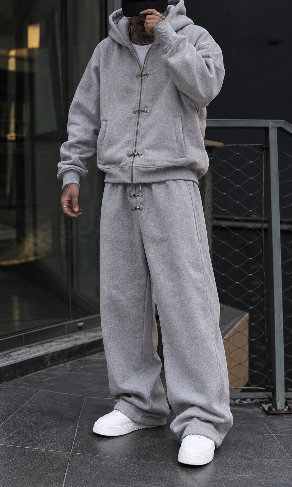 Kancalı Oversize Gri Melanj Takım