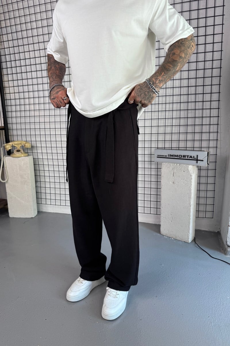 Kemerli Sİyah Baggy Pantolon