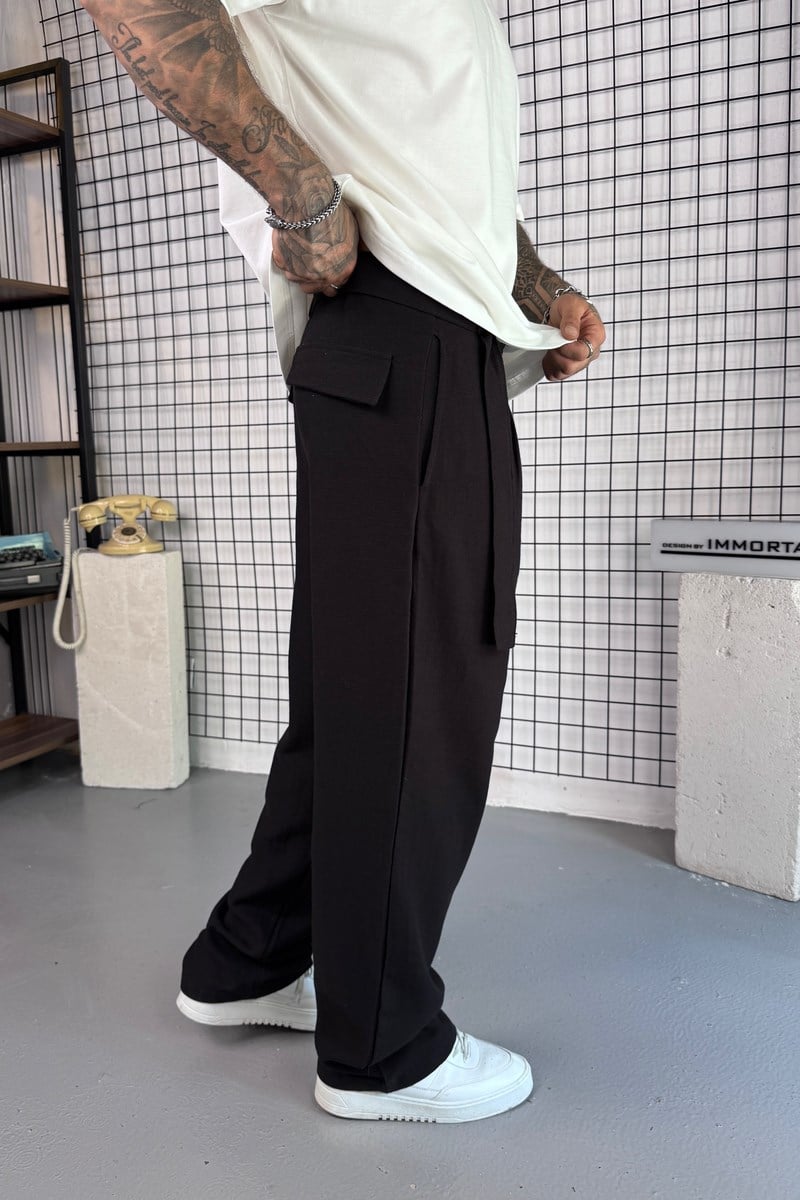 Kemerli Sİyah Baggy Pantolon