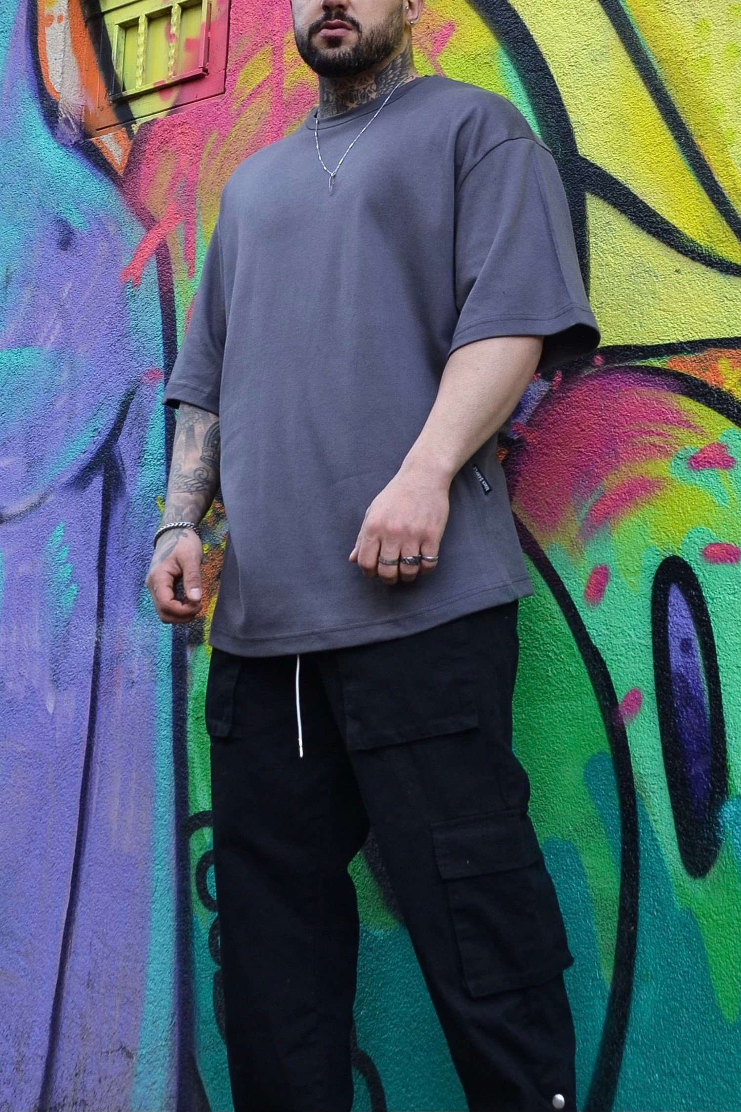 Oversize antrasit basic t-shirt