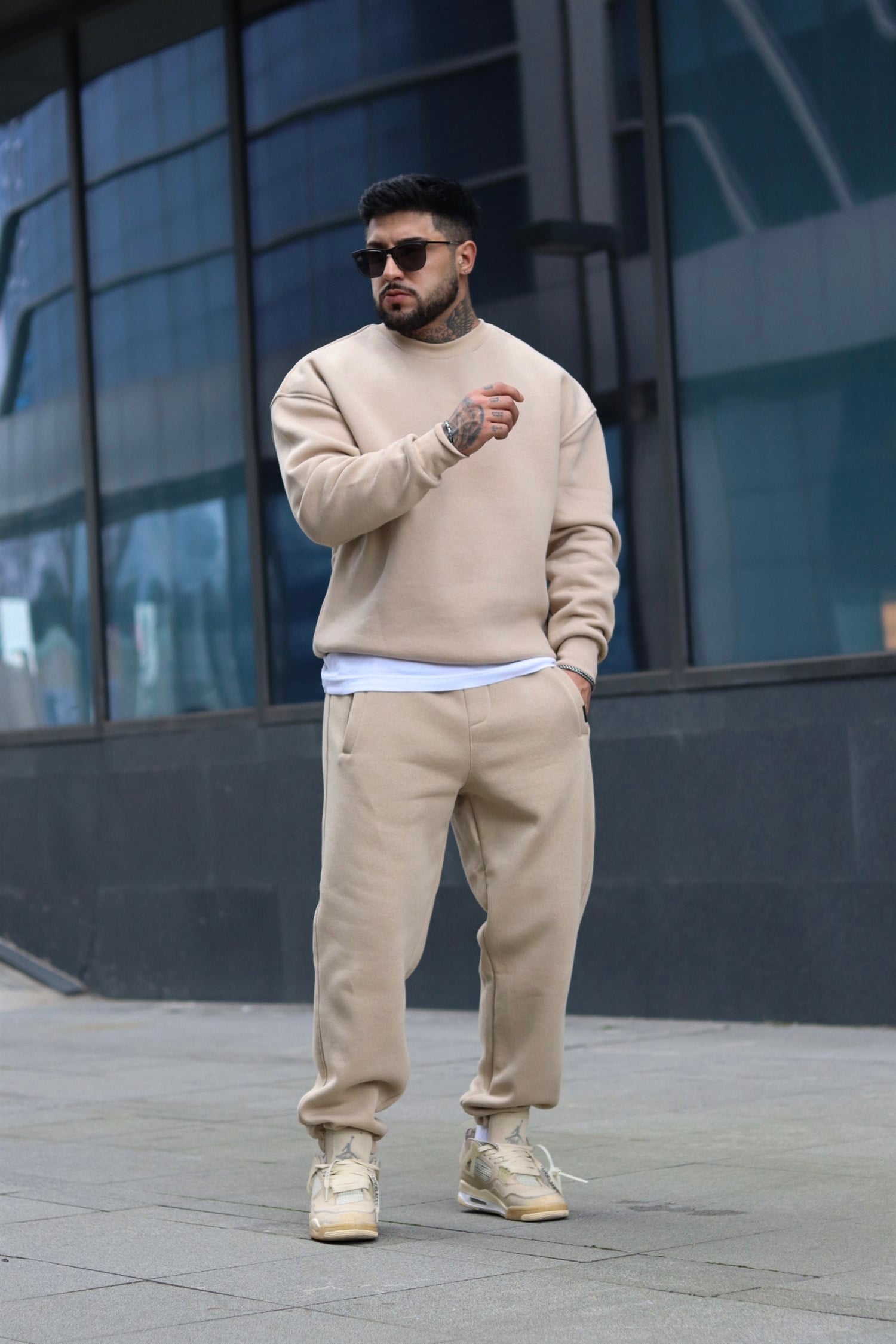 Oversize basic beige takım