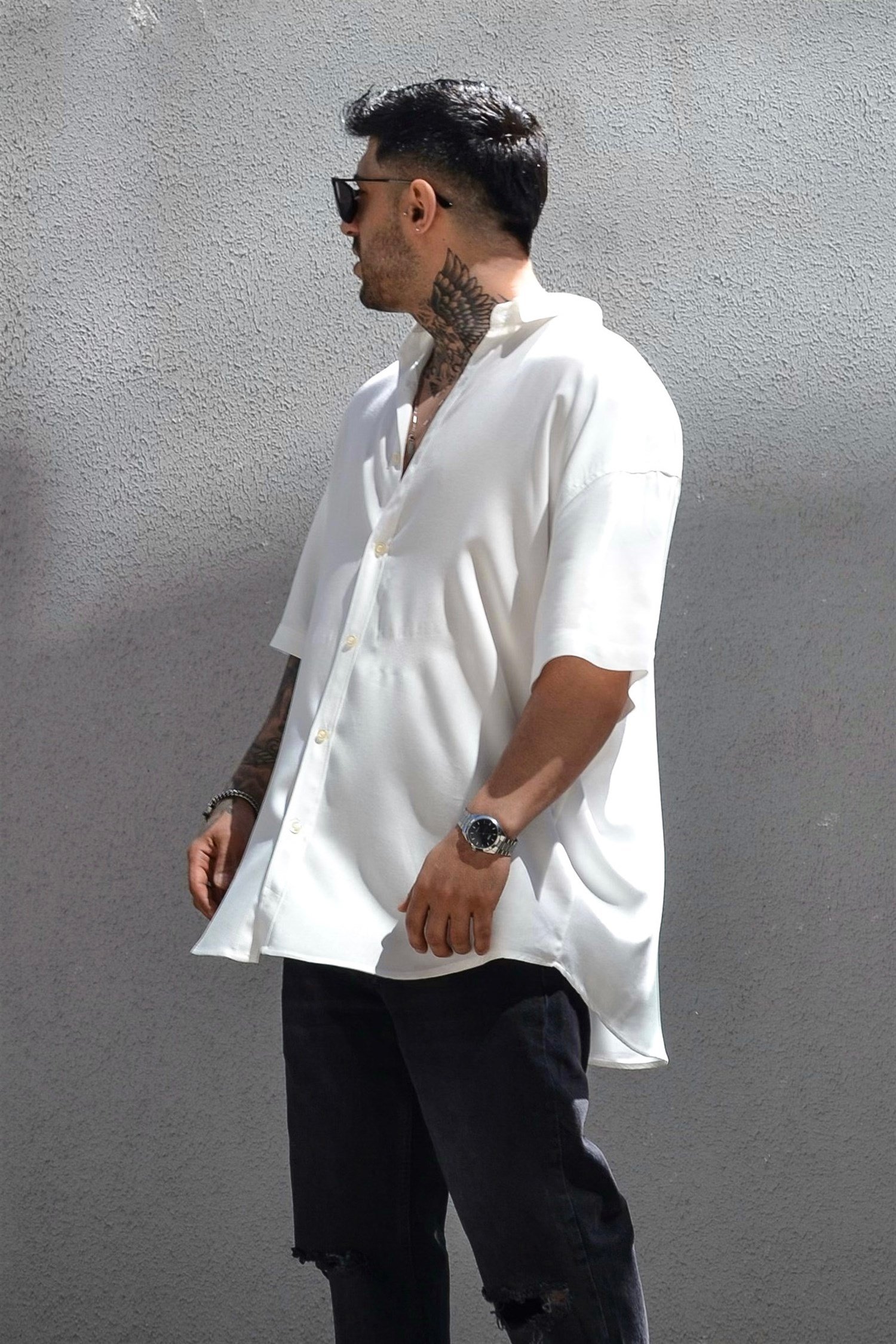 Oversize basic beyaz gömlek