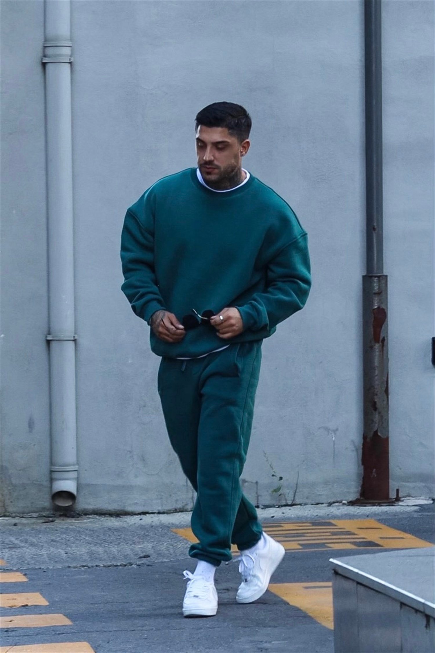 Oversize basic oil green tracsuit