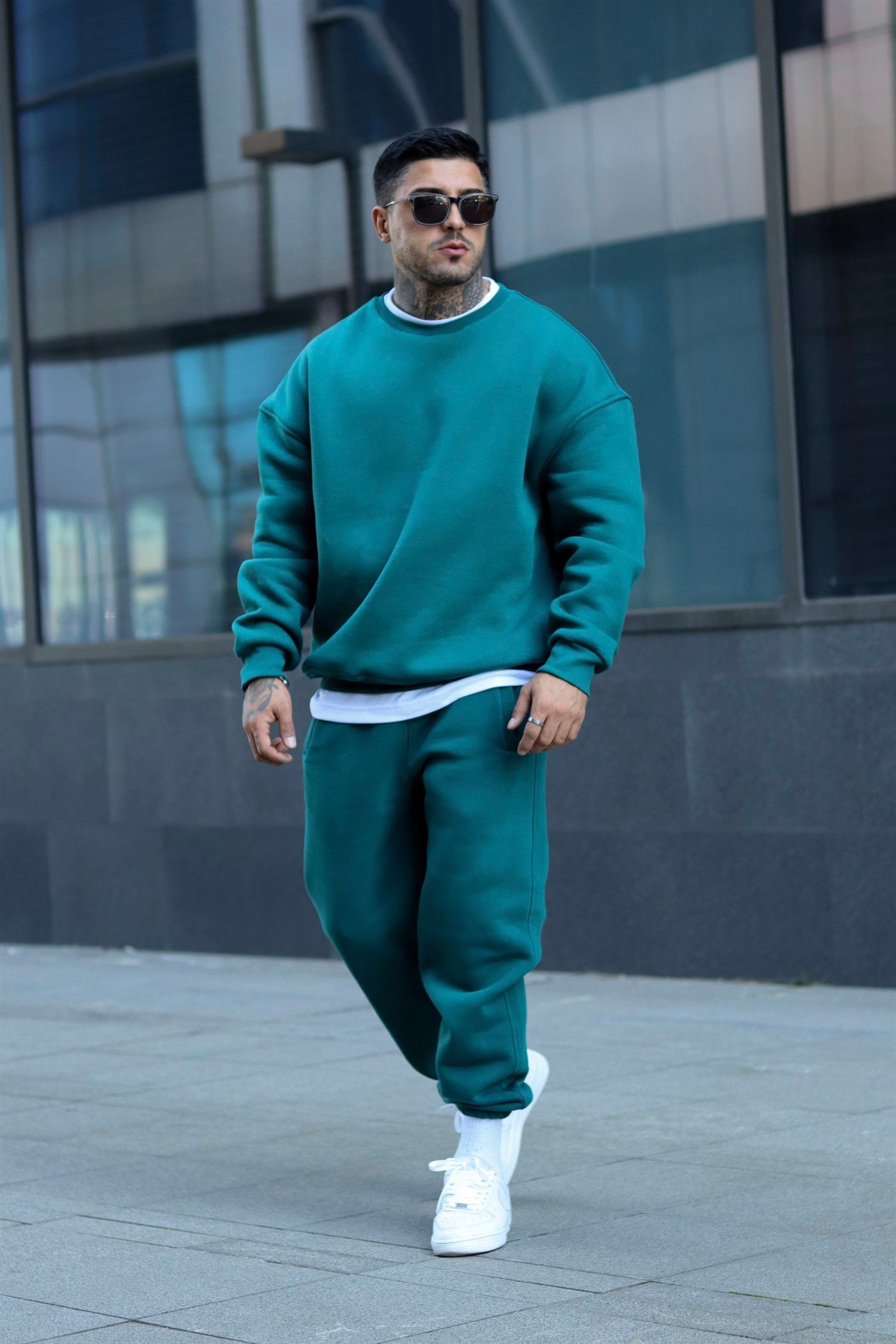 Oversize basic oil green tracsuit