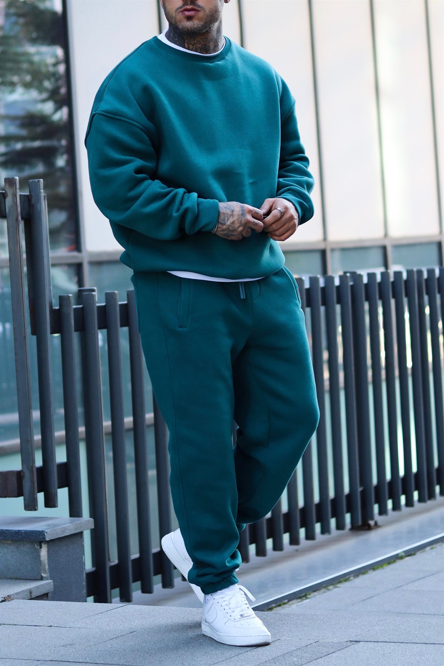 Oversize basic oil green tracsuit