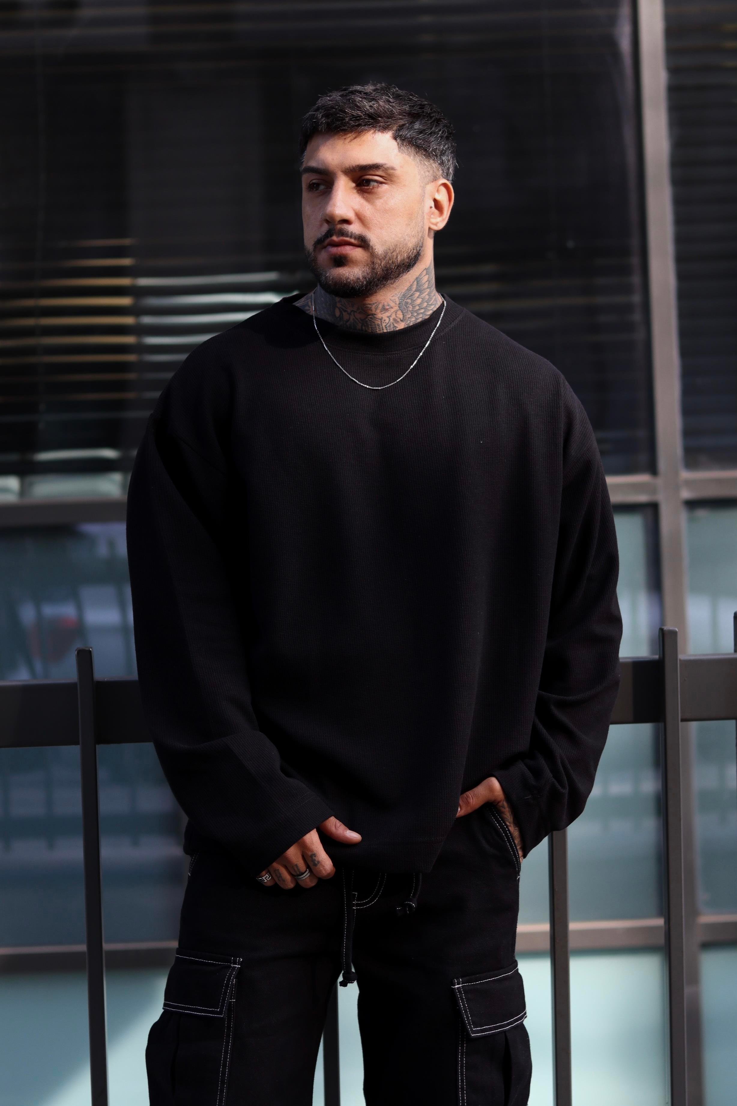 Oversize basic örme sweatshirt