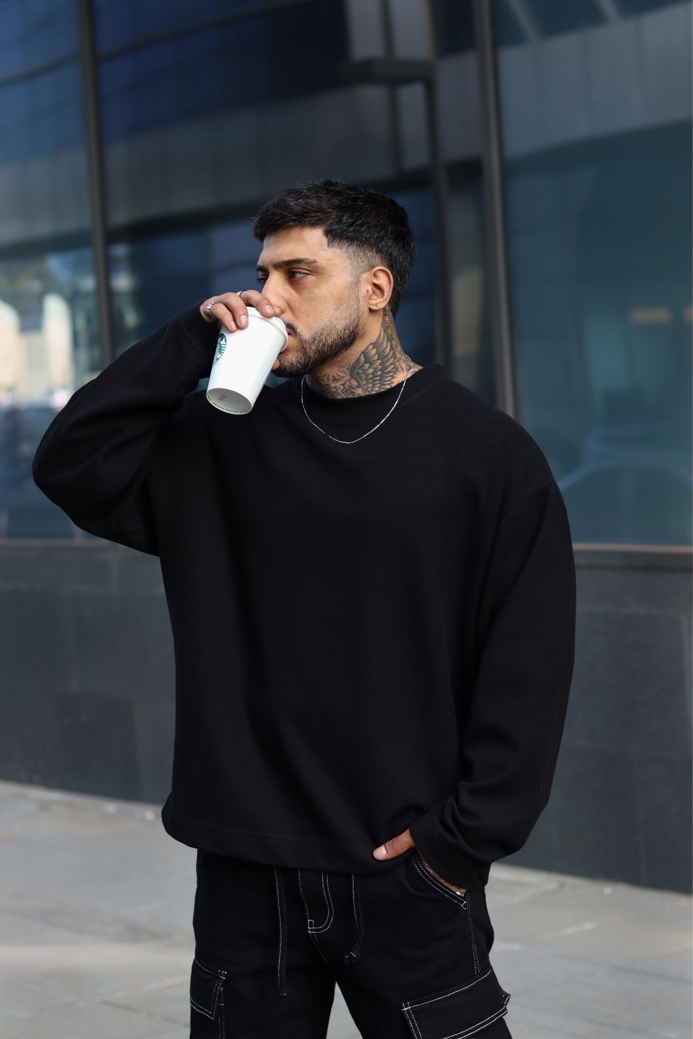 Oversize basic örme sweatshirt