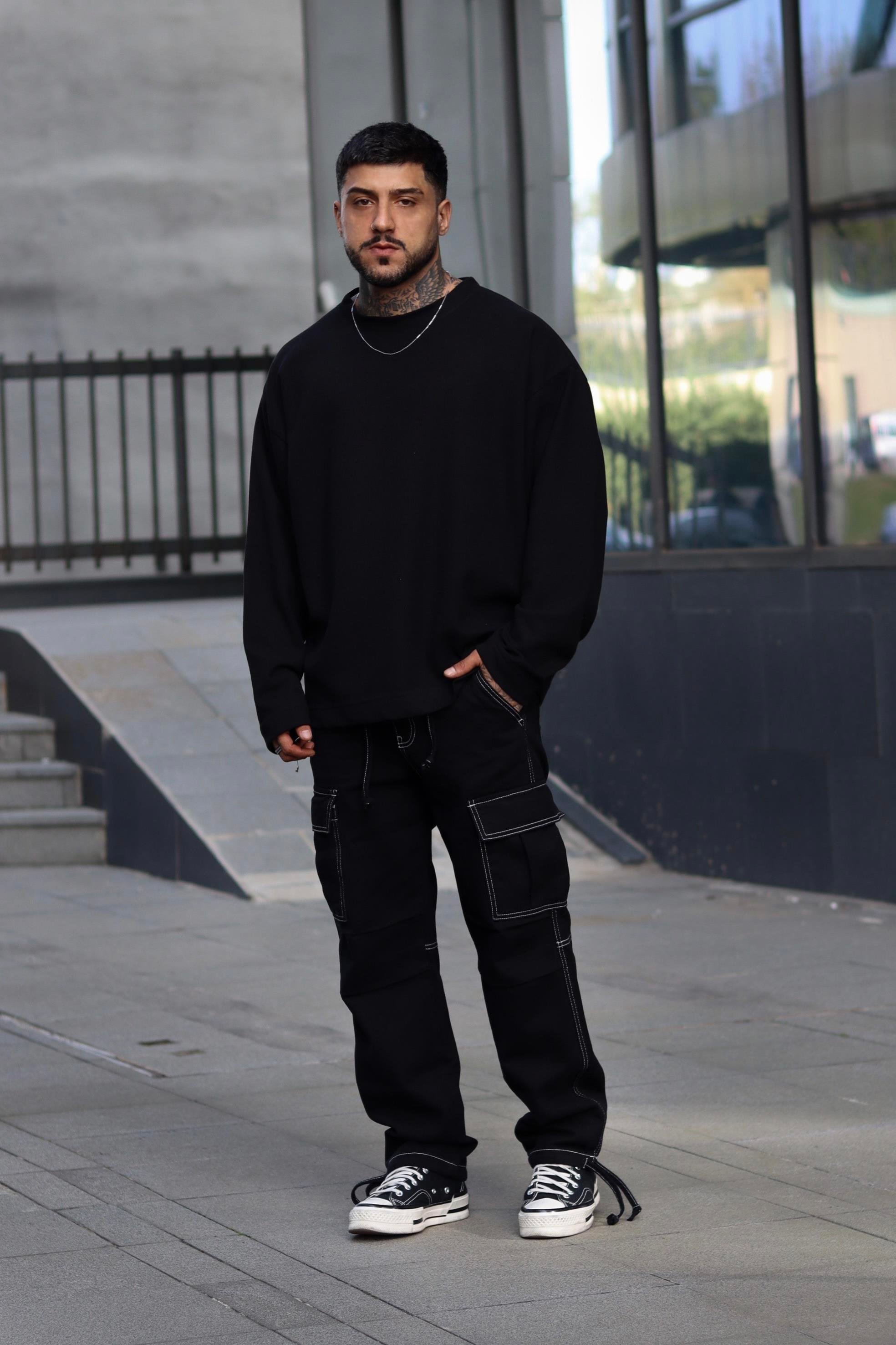 Oversize basic örme sweatshirt