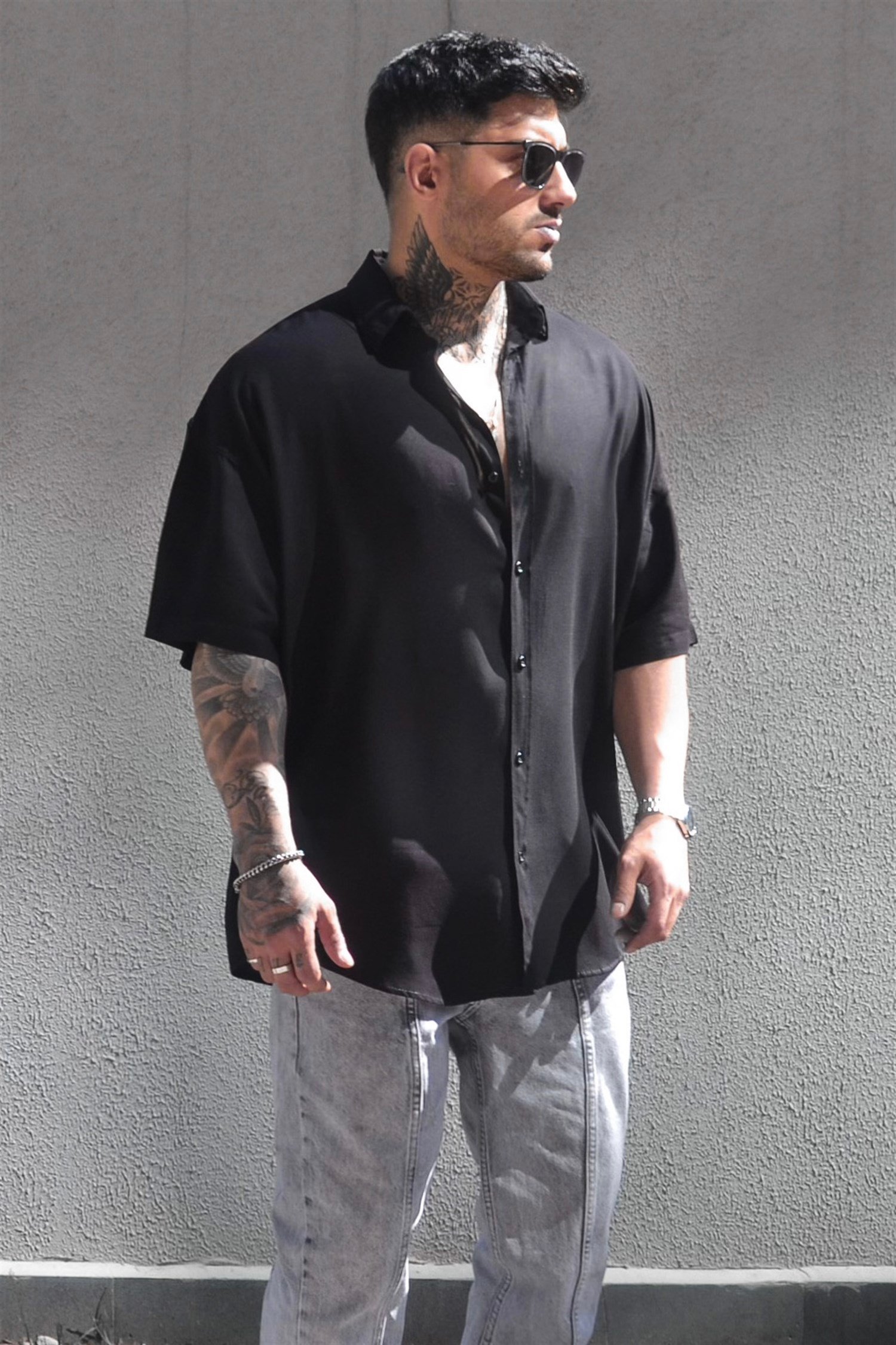 Oversize basic siyah gömlek