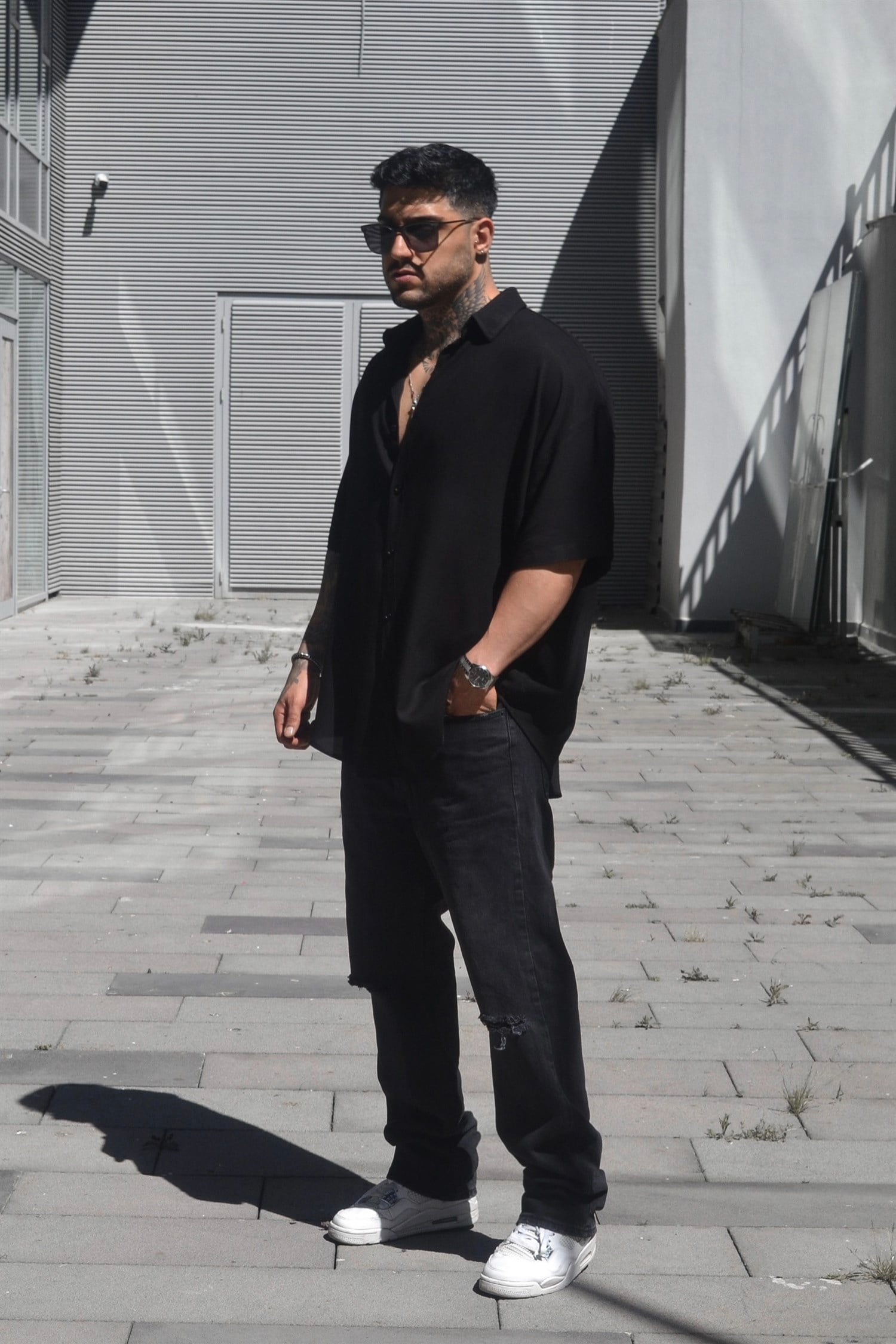 Oversize basic siyah gömlek