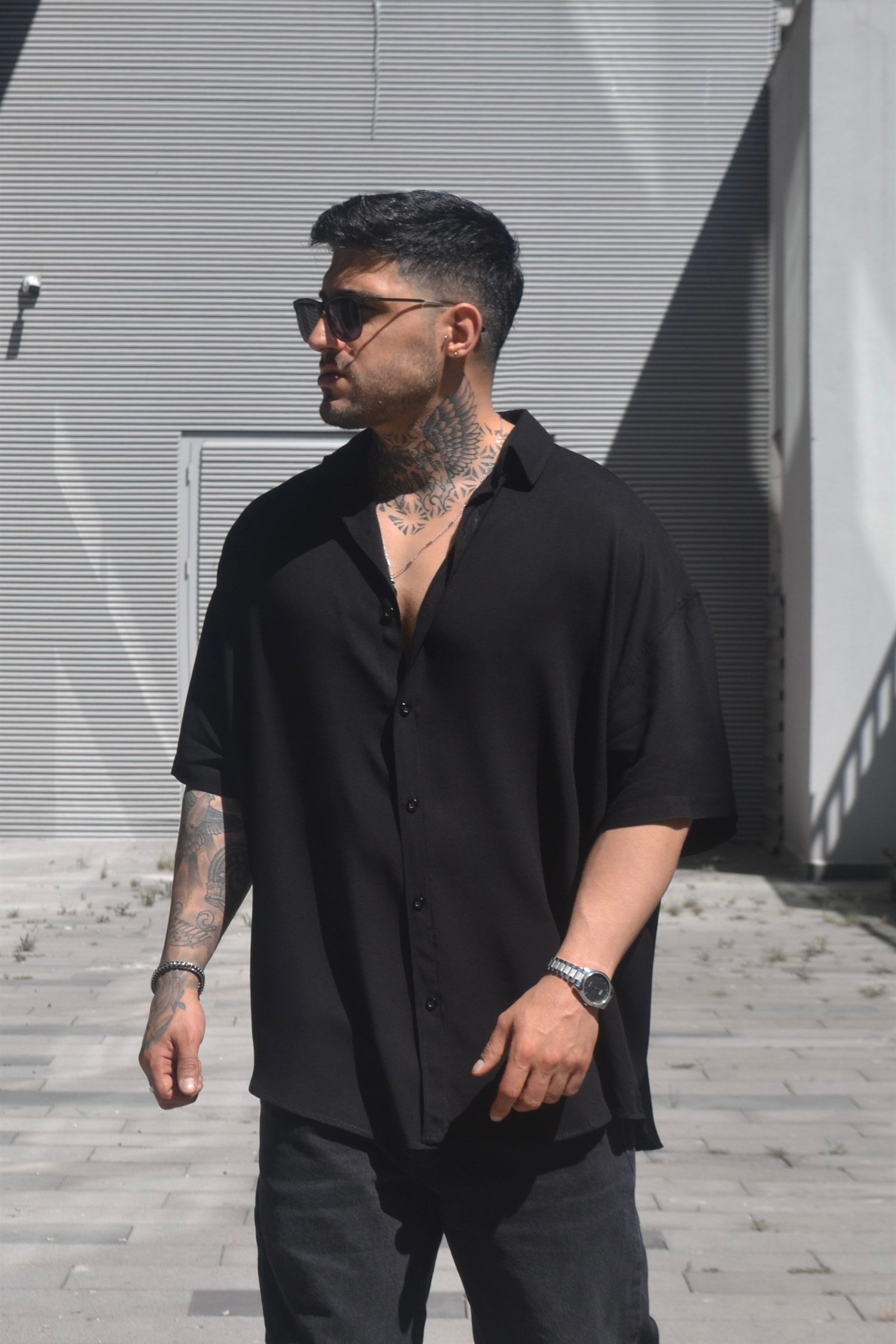 Oversize basic siyah gömlek