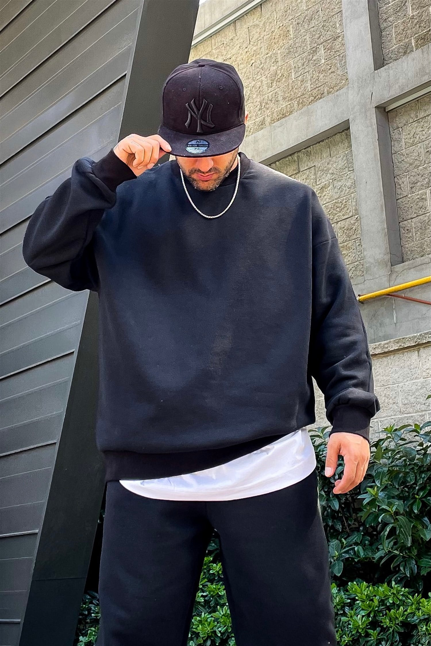 Oversize basic siyah hoodie