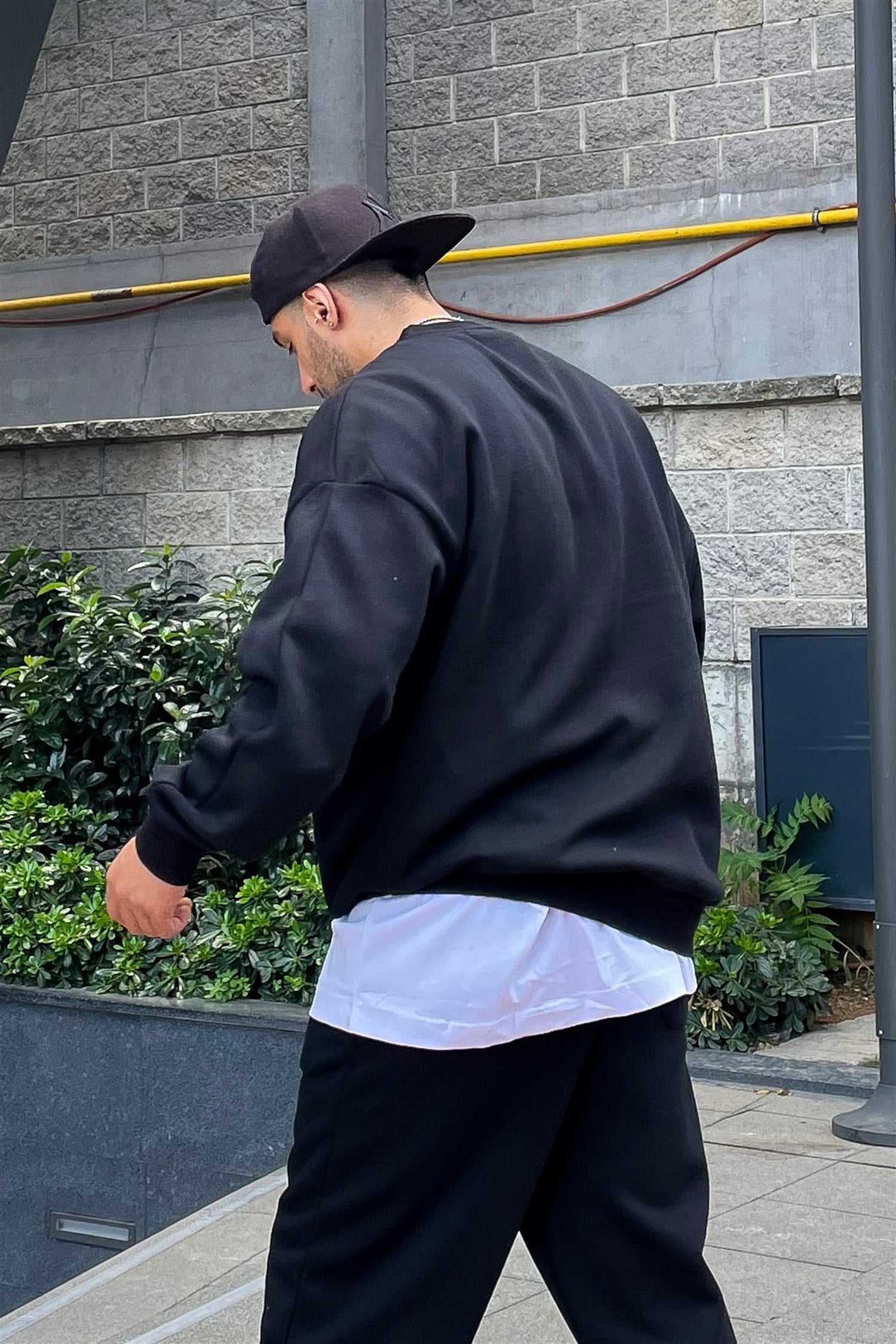 Oversize basic siyah hoodie