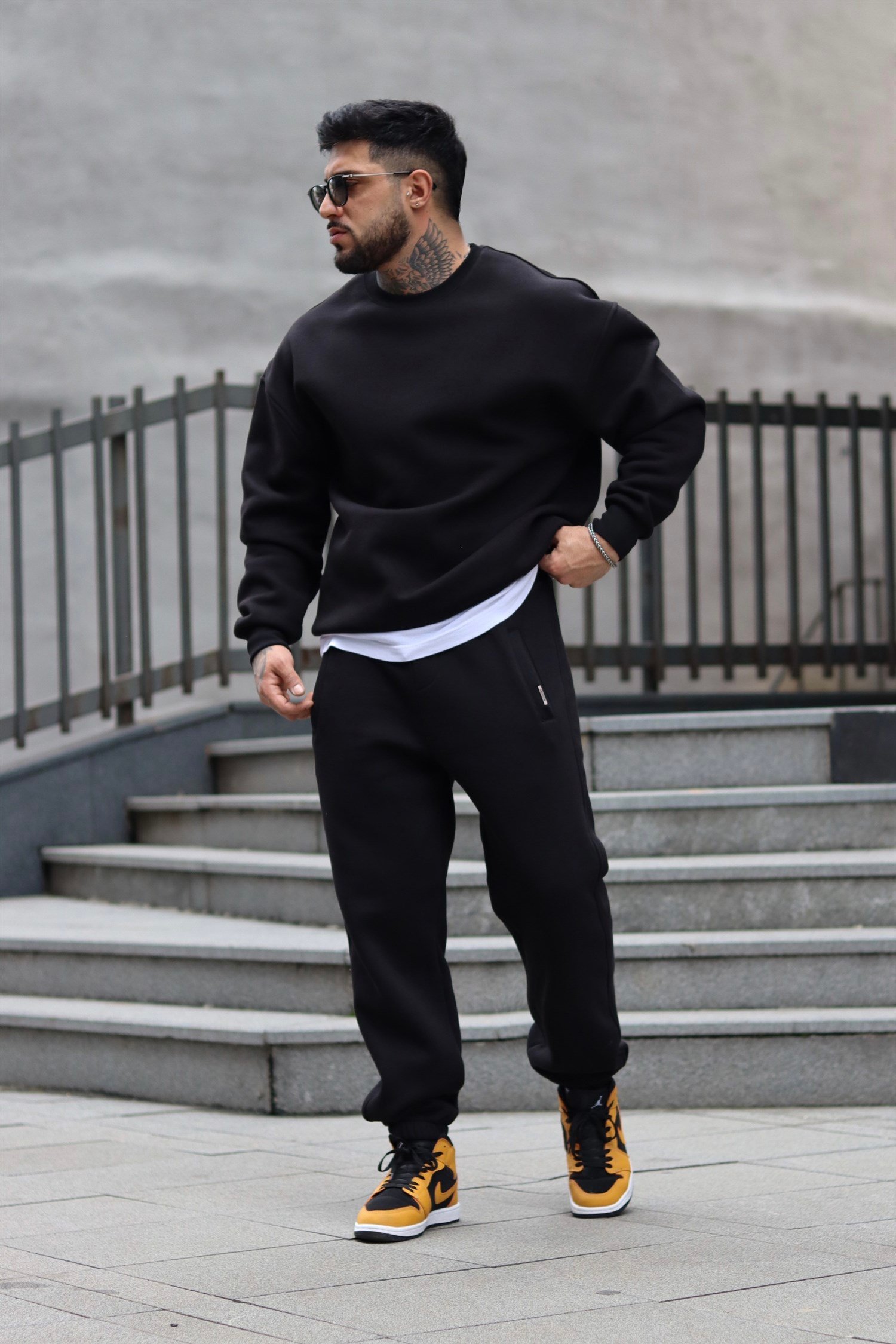 Oversize basic siyah takım