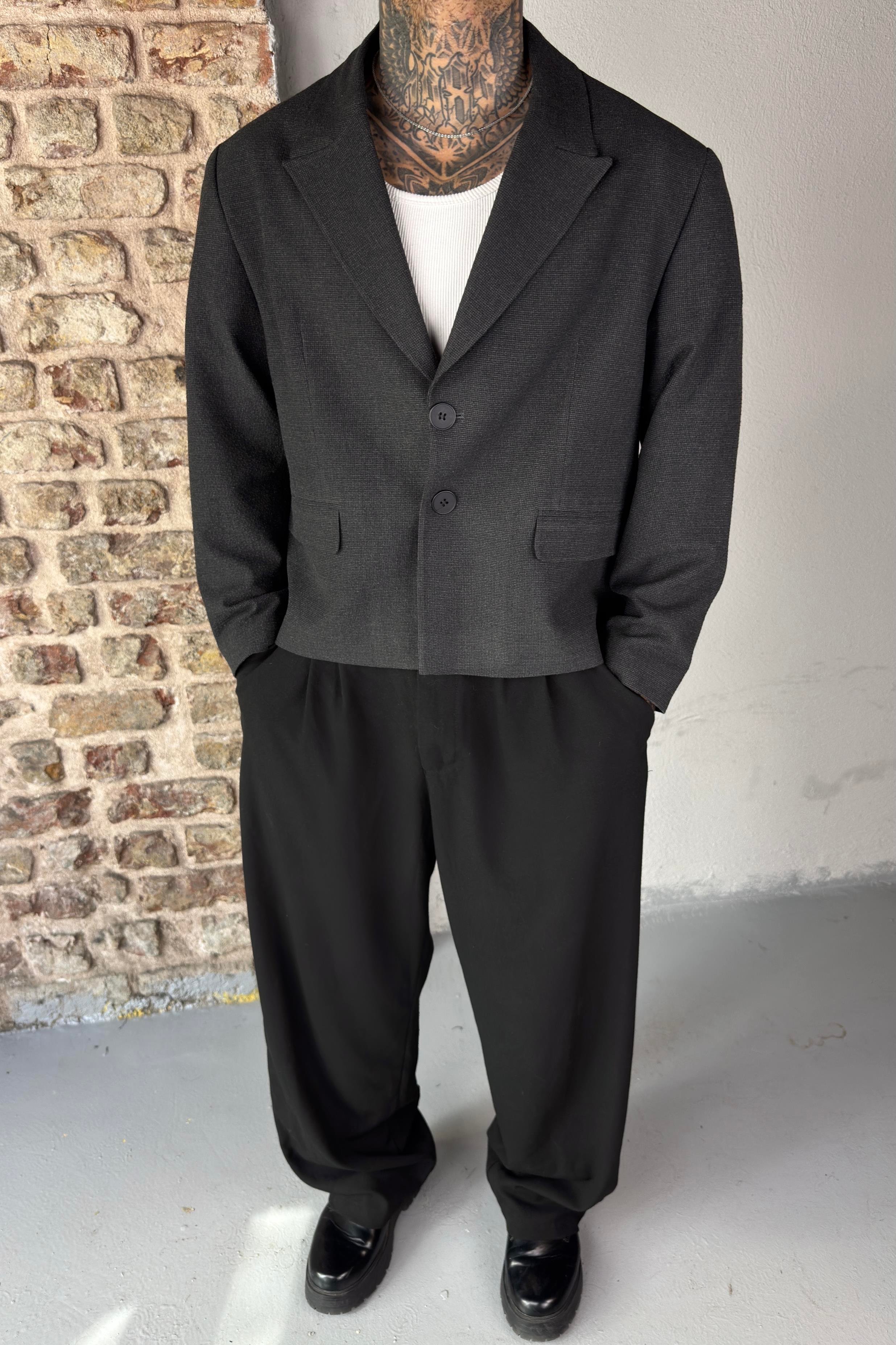 Oversize Crop Antrasit Ceket
