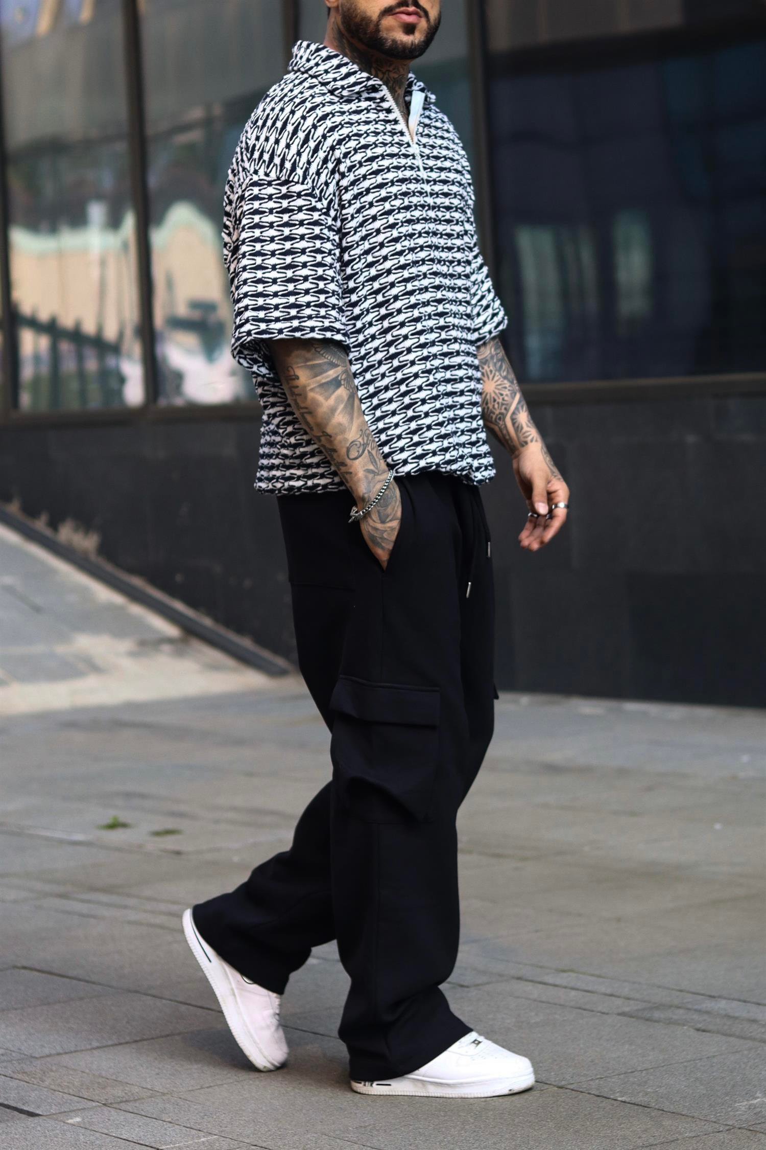 Oversize örme siyah zip tshirt