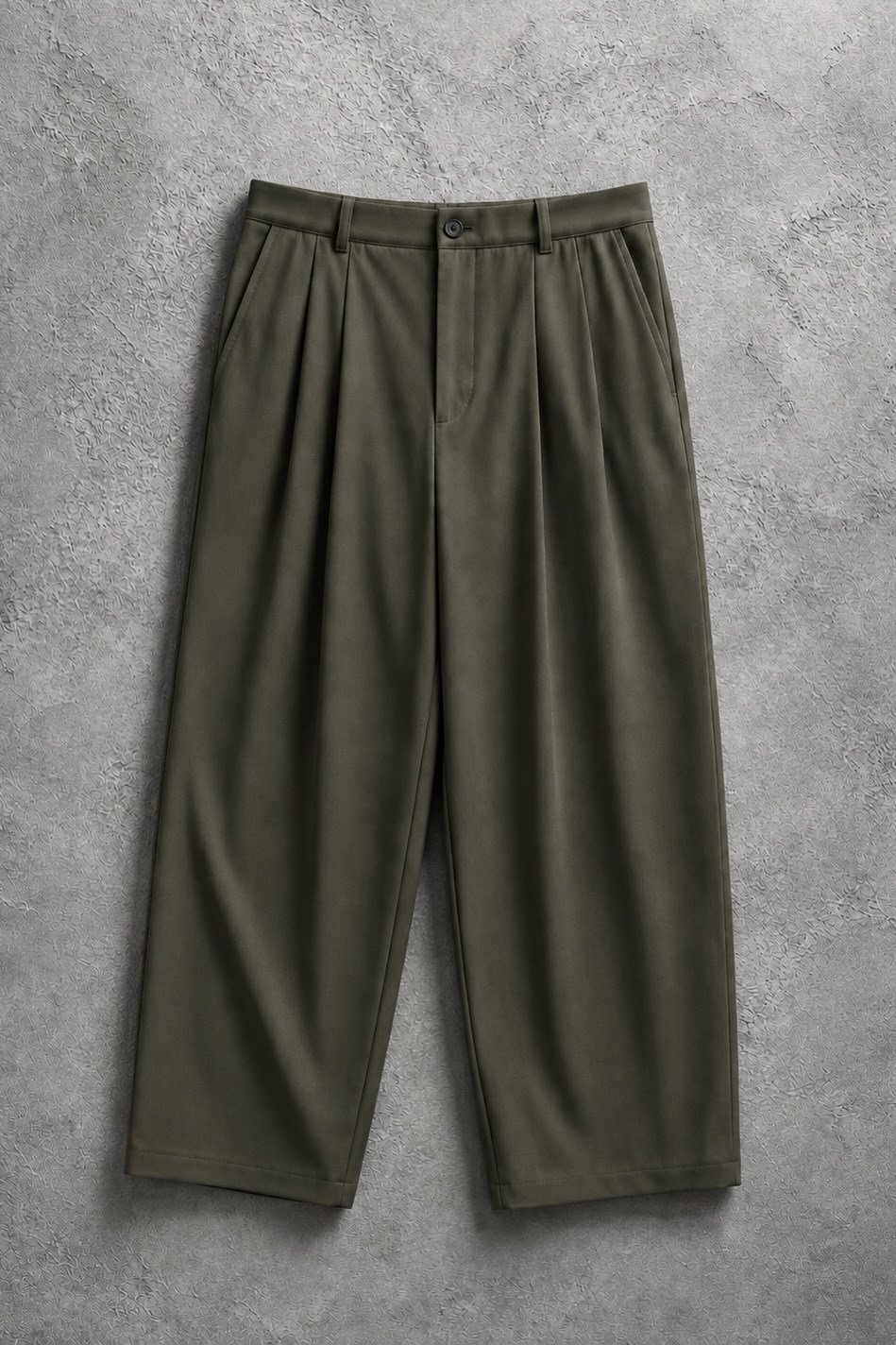 Pileli Haki Ekstra Baggy Kumaş Pantolon