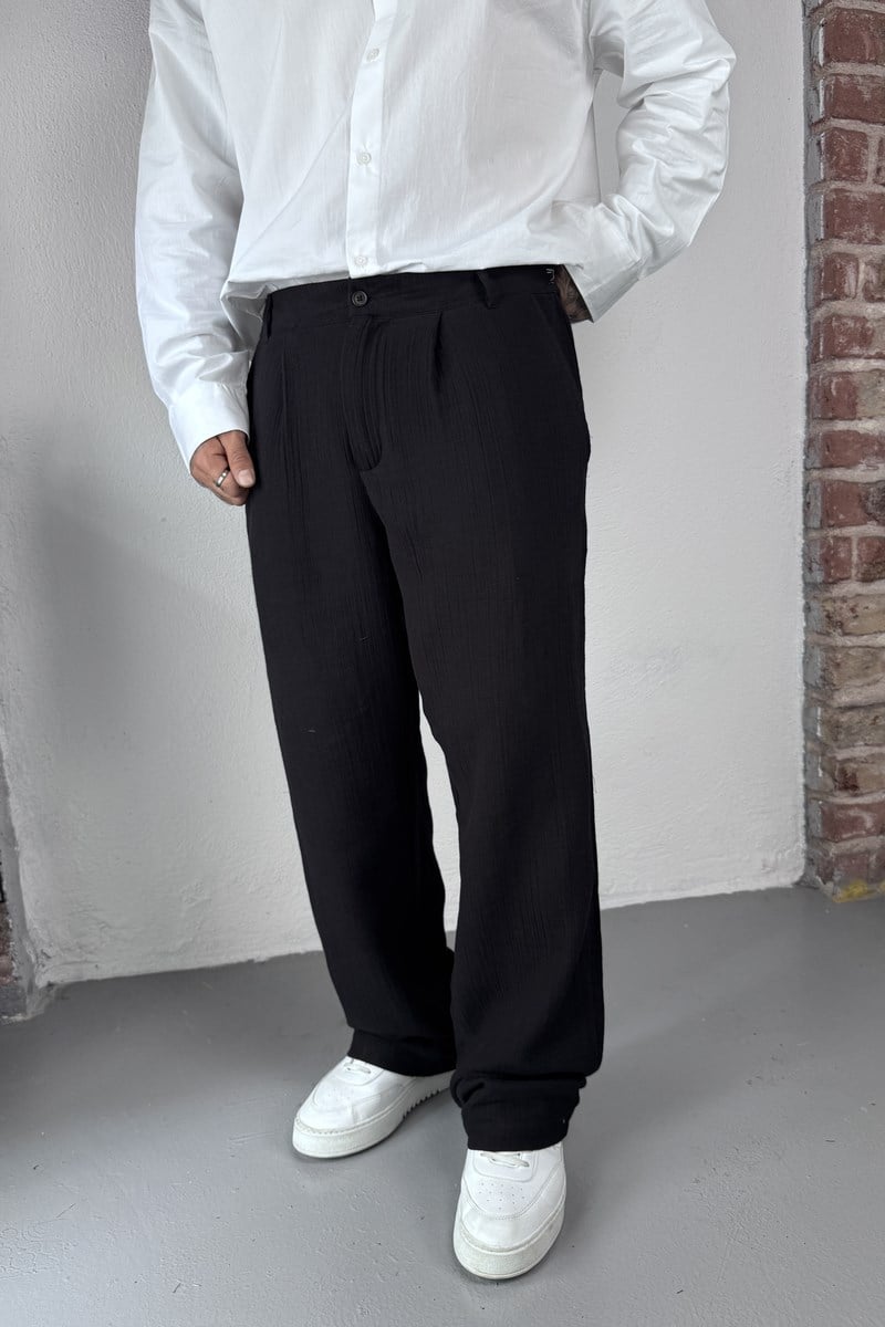 Siyah Baggy Keten Pantolon
