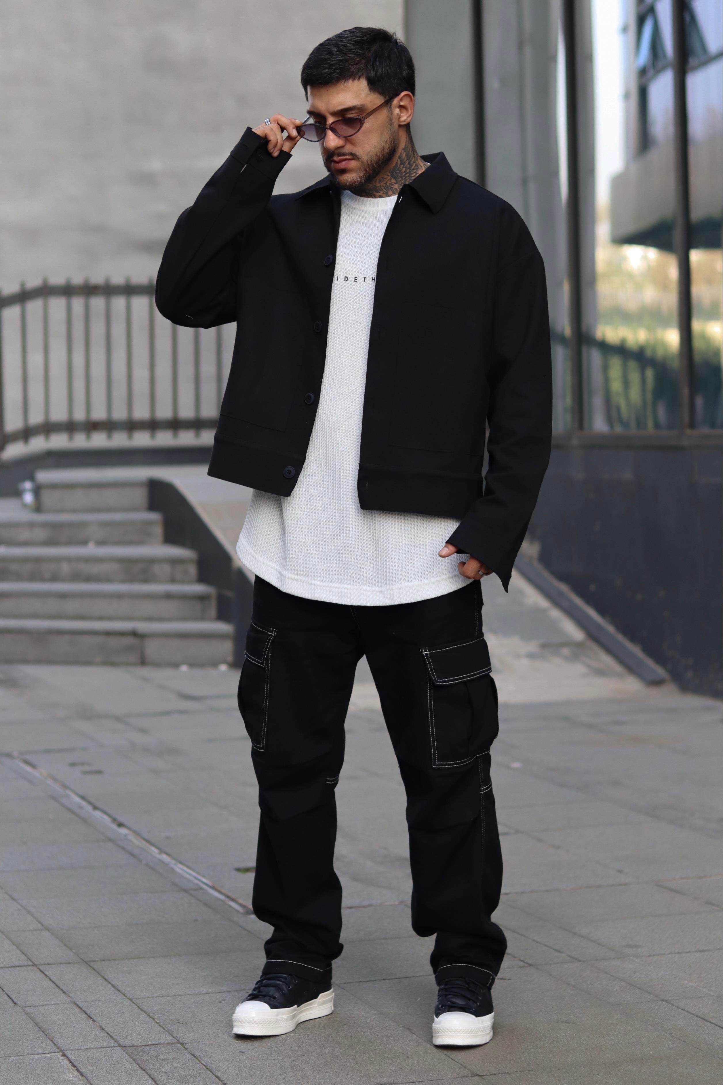 Siyah oversize crop ceket