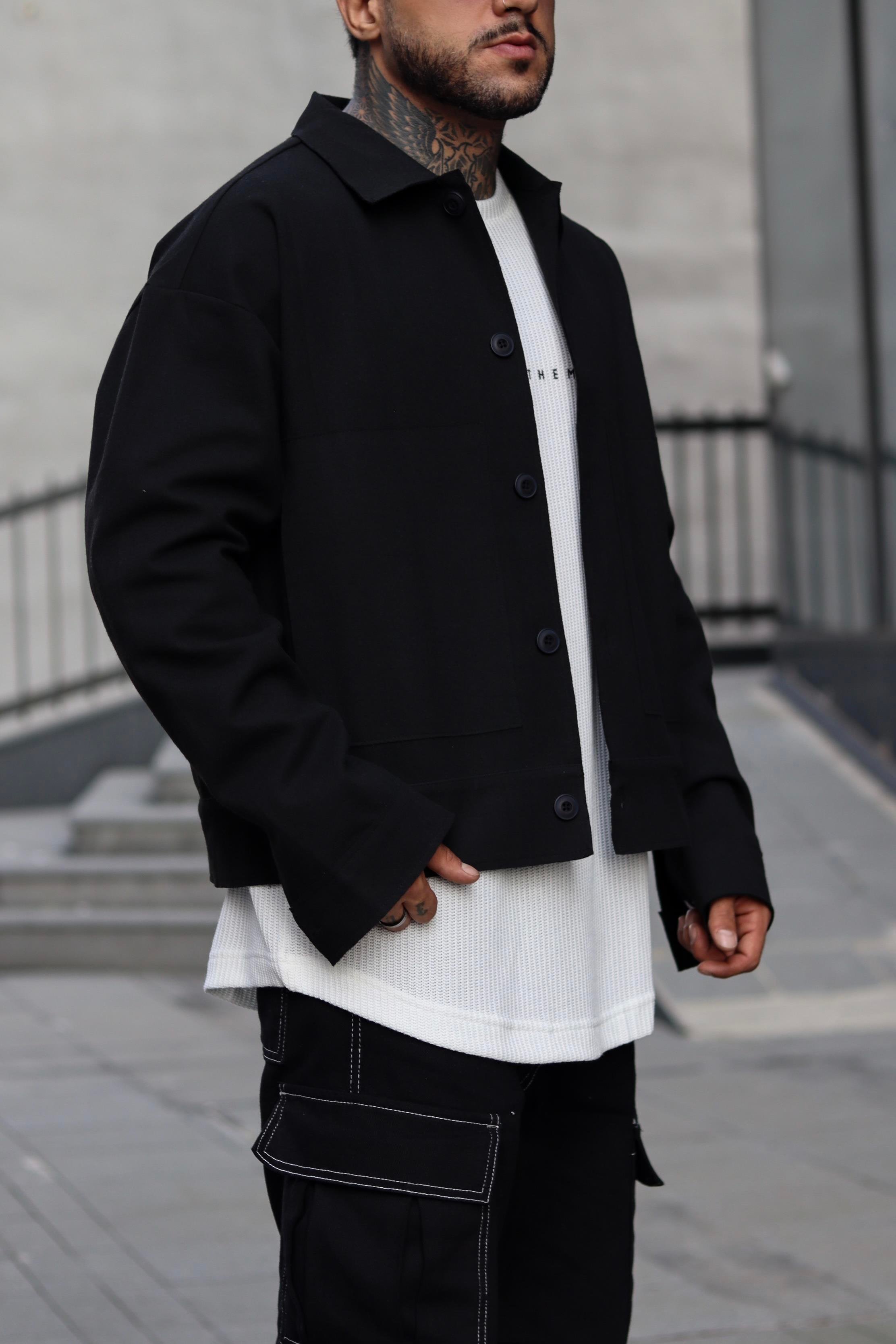 Siyah oversize crop ceket