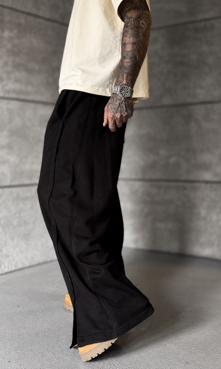 Siyah Raw Baggy Pantolon