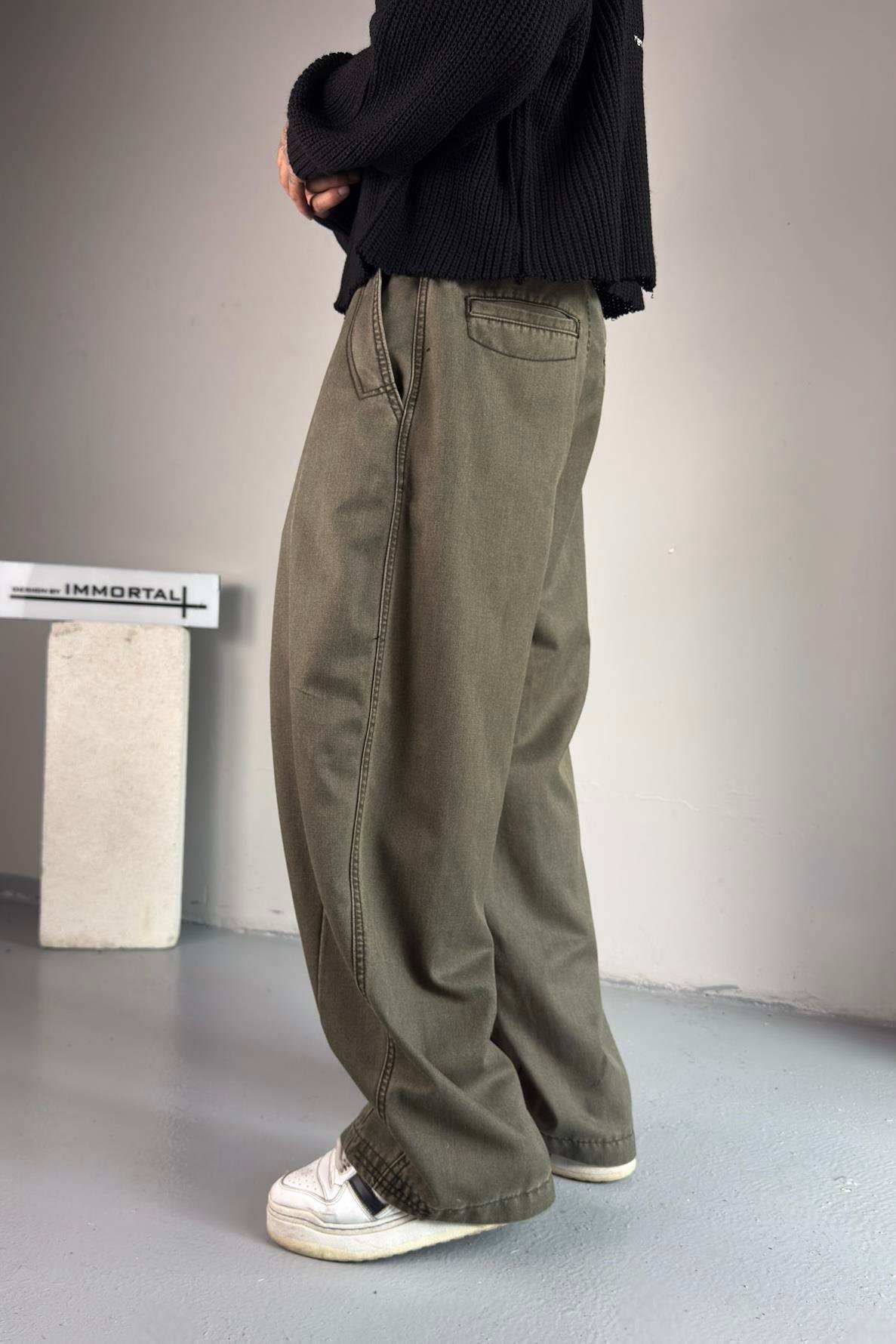 Steel Wash Wide Haki Pantolon