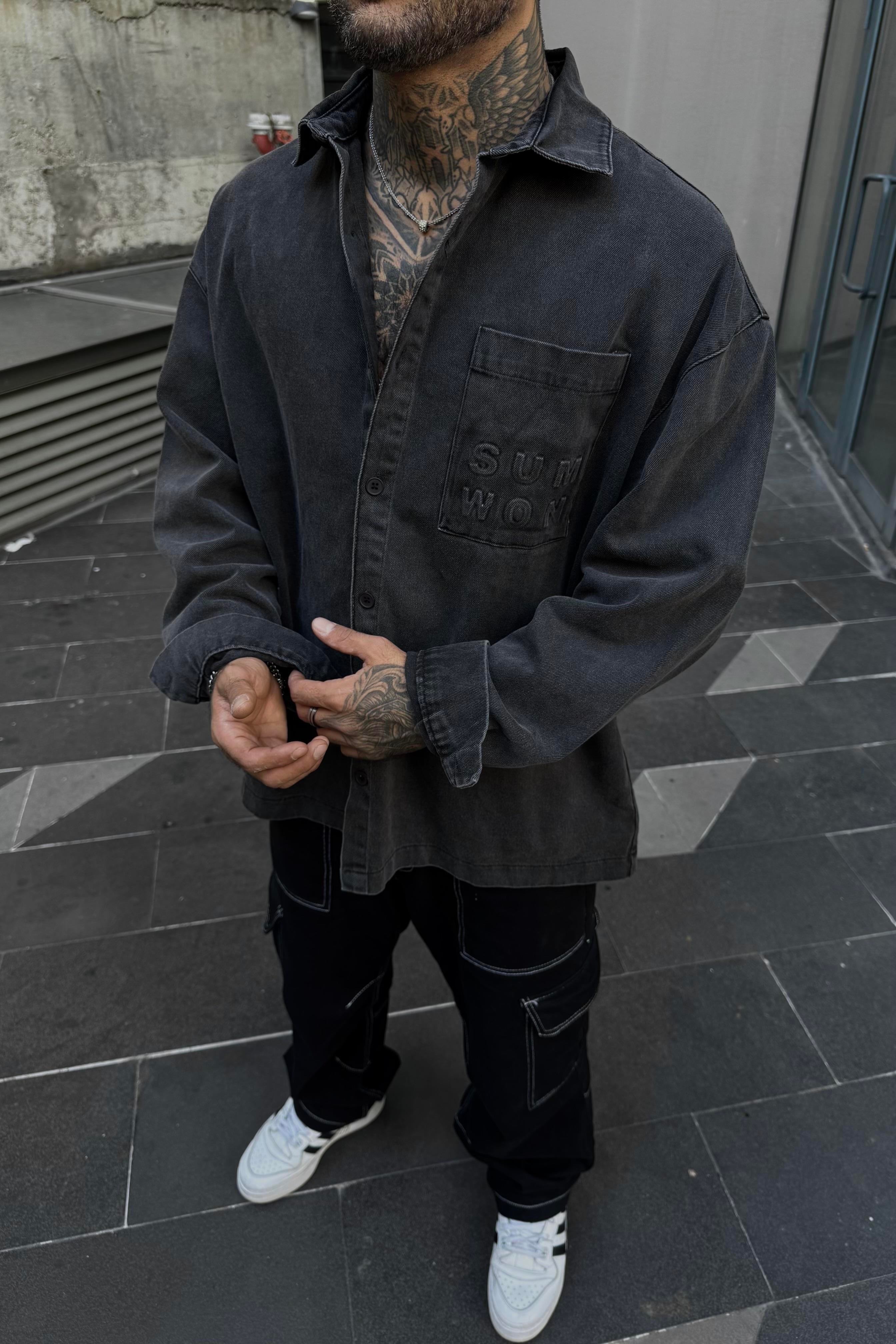 Yıkamalı sum won oversize gömlek