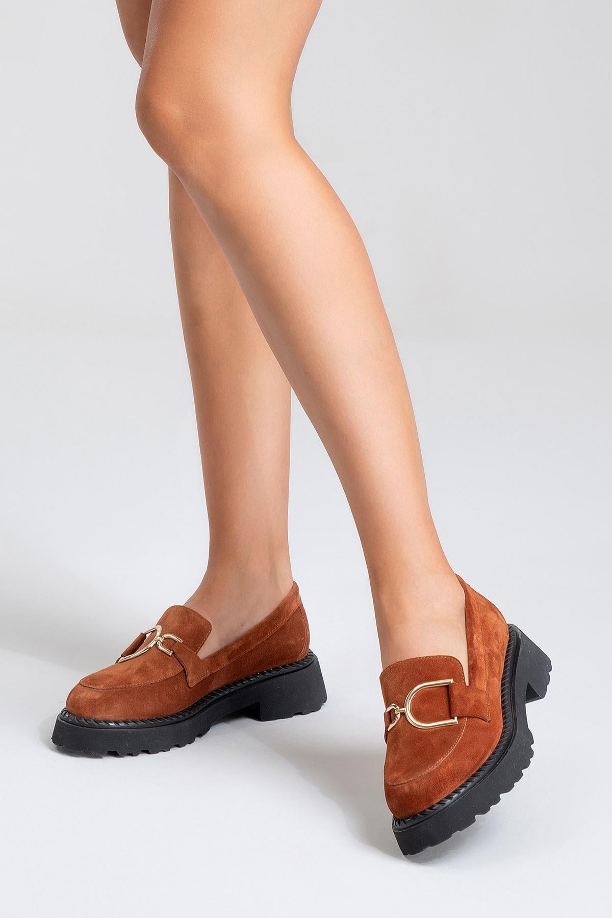 Kadın Deri Loafer Ayakkabı | TABA SÜET