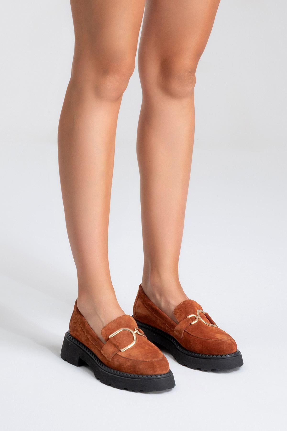 Kadın Deri Loafer Ayakkabı | TABA SÜET