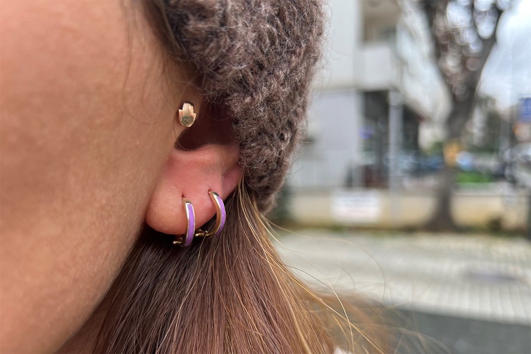 Mor Mineli Halka Küpe