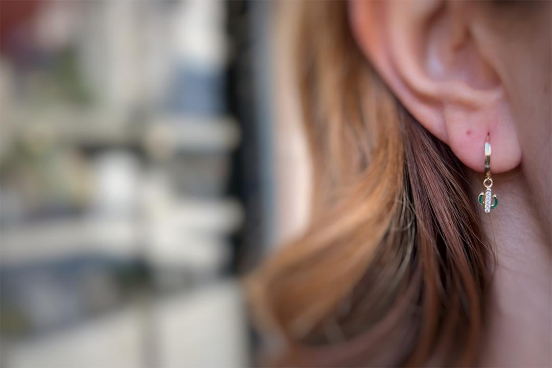 Yeşil Mineli Halka Küpe