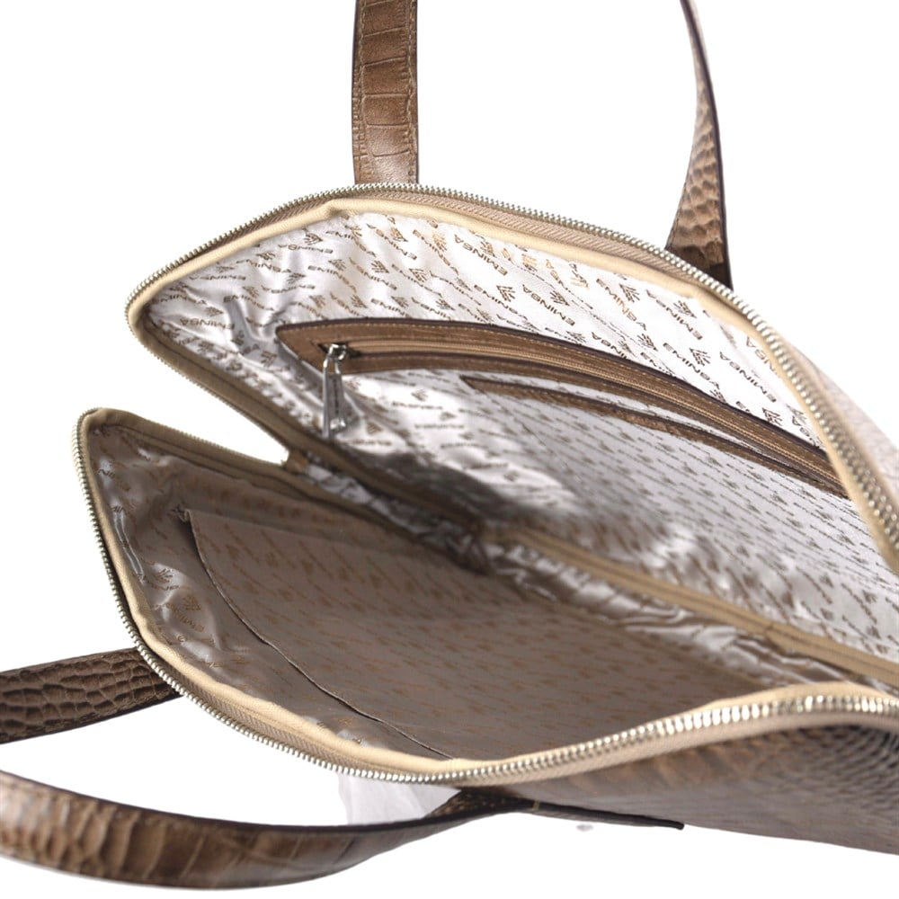 Bej Kroko Deri Evrak Çantası