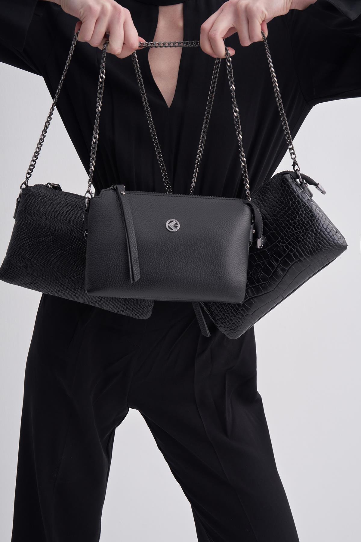 Eminsa Siyah Hakiki Deri Kadın Çantası 40396